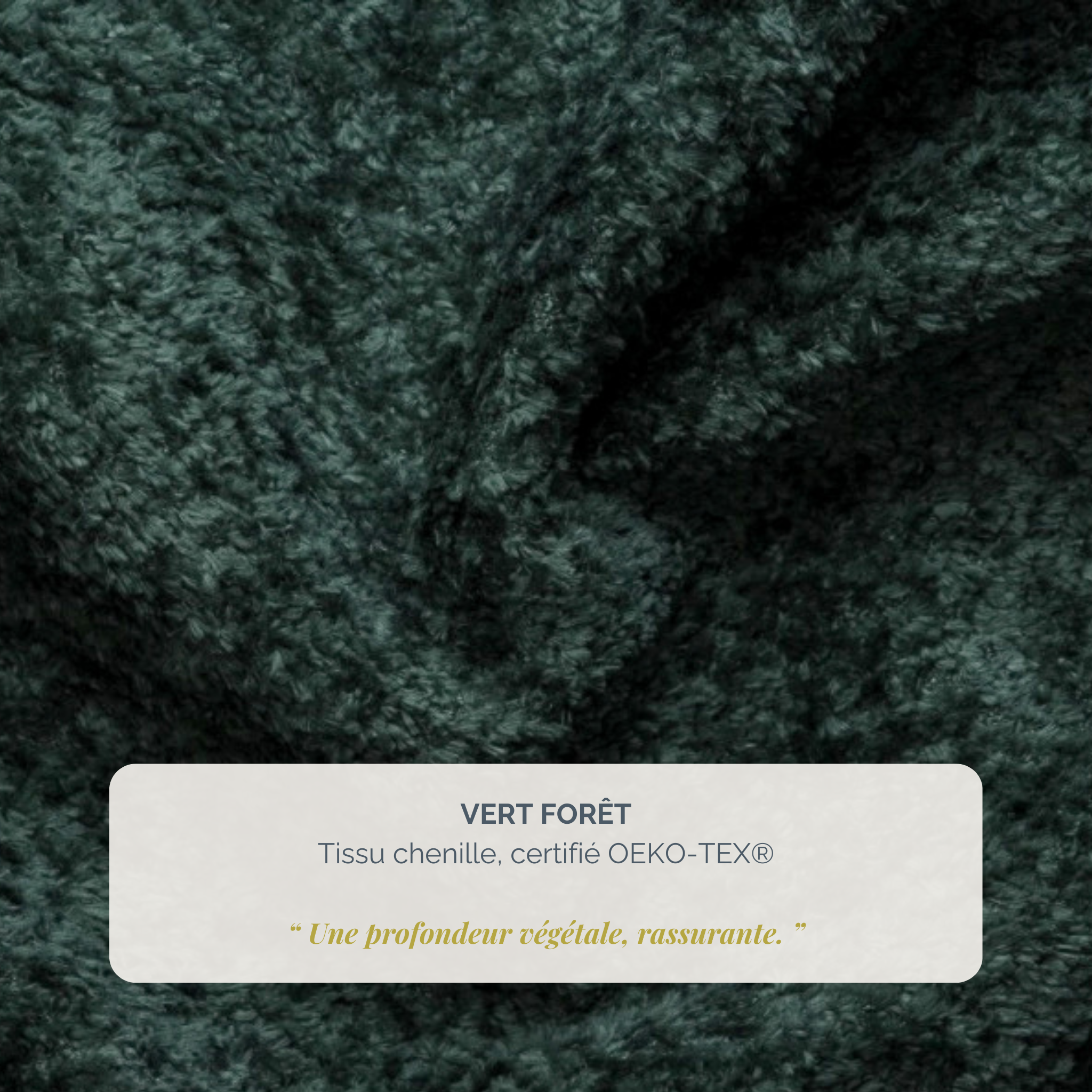 Fauteuil Moret en tissu chenille vert Paname Avenue, détail de la texture du revêtement