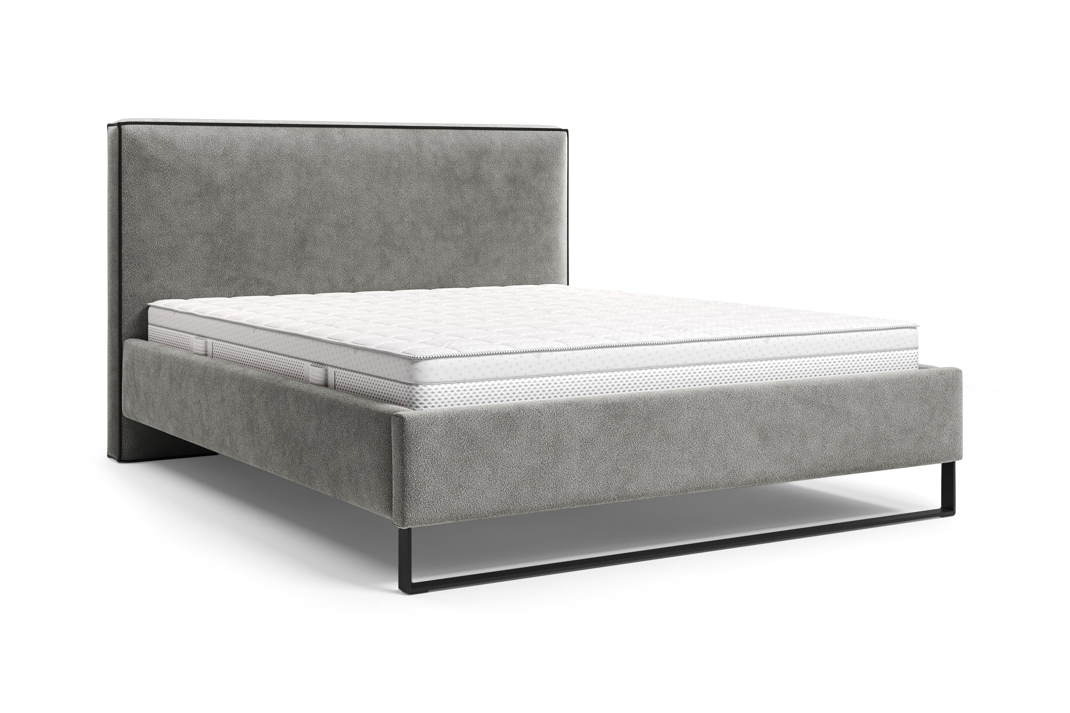 Lit Debelleyme 140x200 en tissu chenille gris clair Paname Avenue, vue trois-quarts sur fond blanc