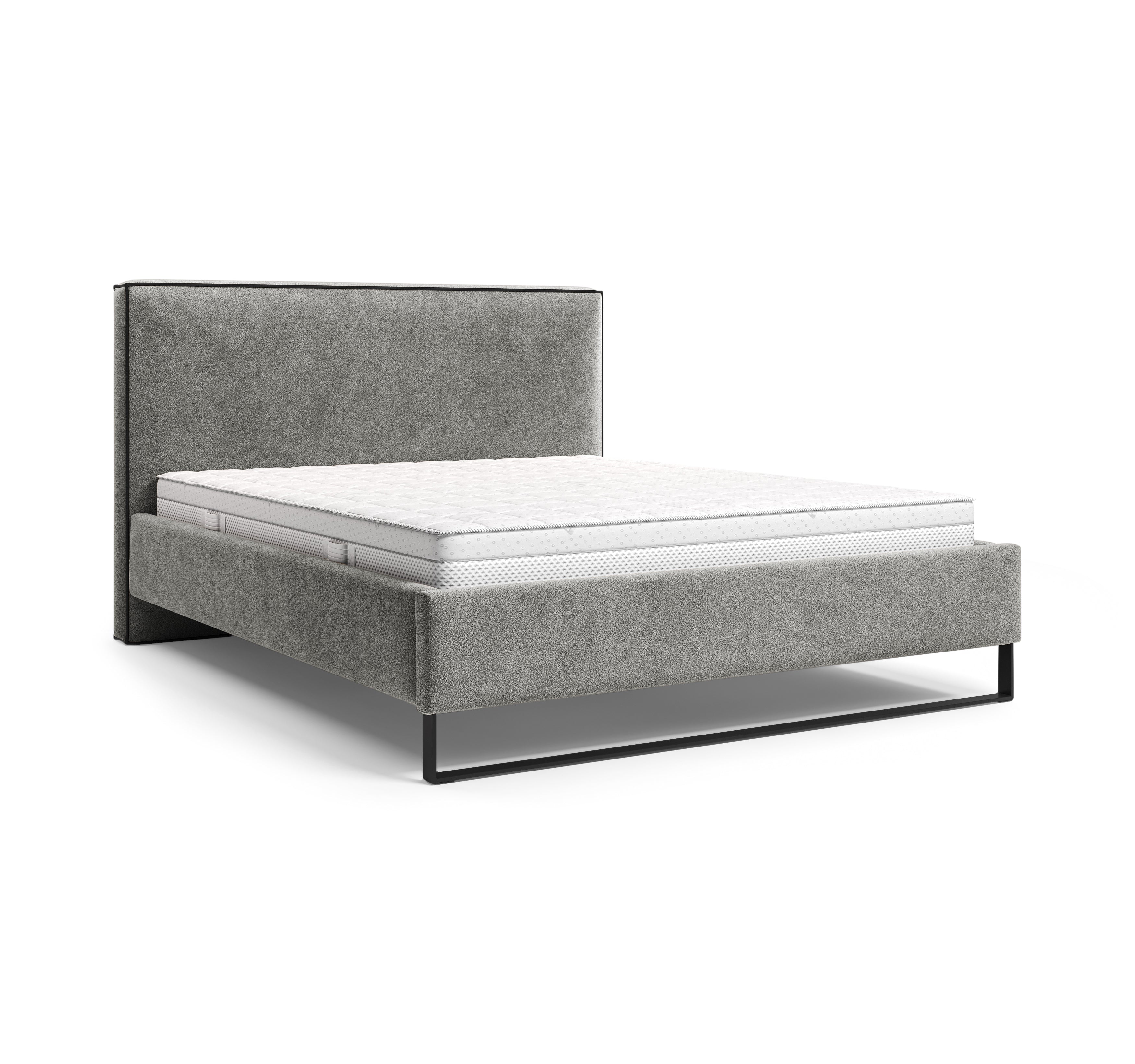 Lit Debelleyme 140x200 en tissu chenille gris clair Paname Avenue, vue trois-quarts sur fond blanc