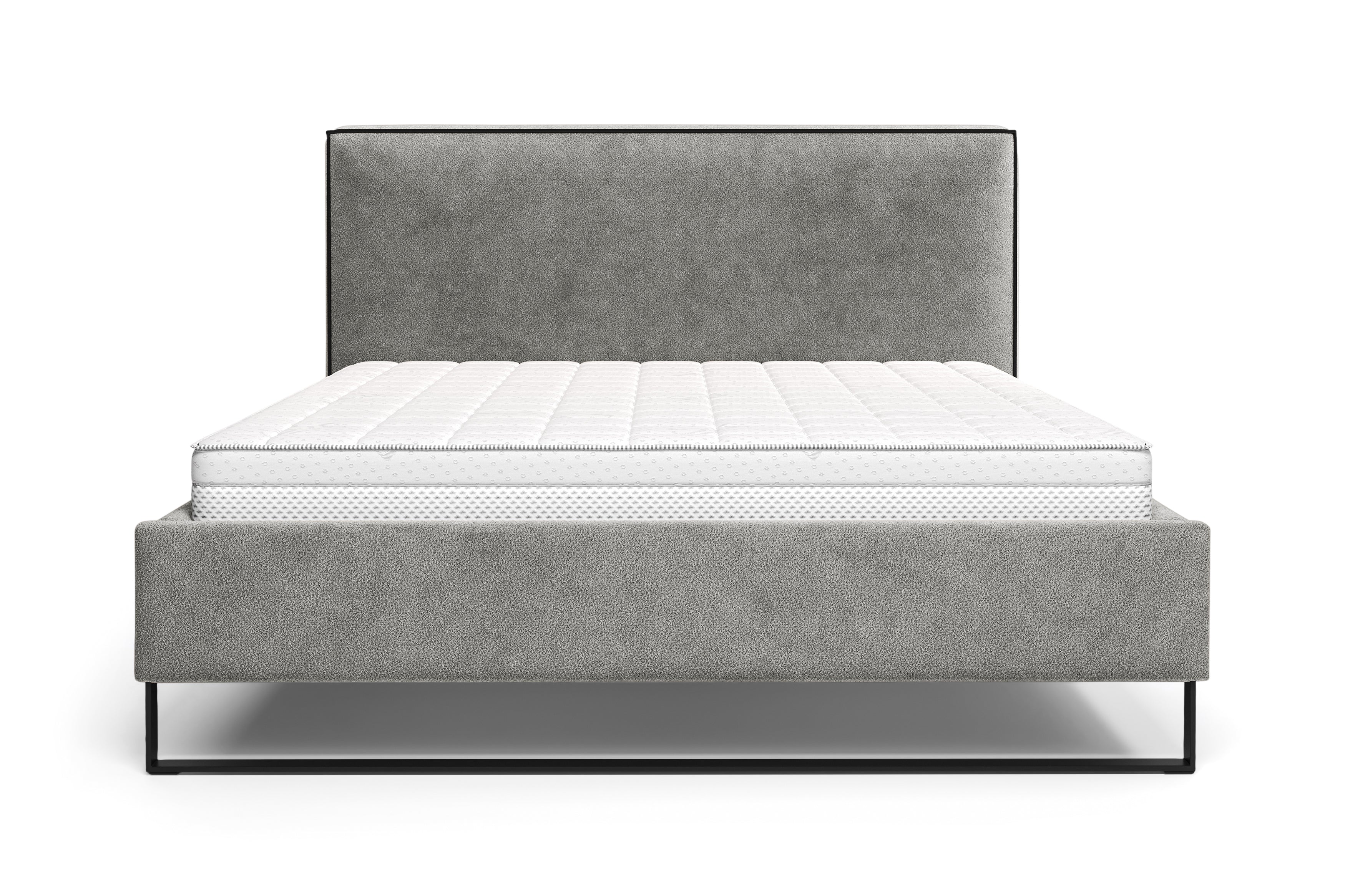 Lit Debelleyme 140x200 en tissu chenille gris clair Paname Avenue, vue de face sur fond blanc