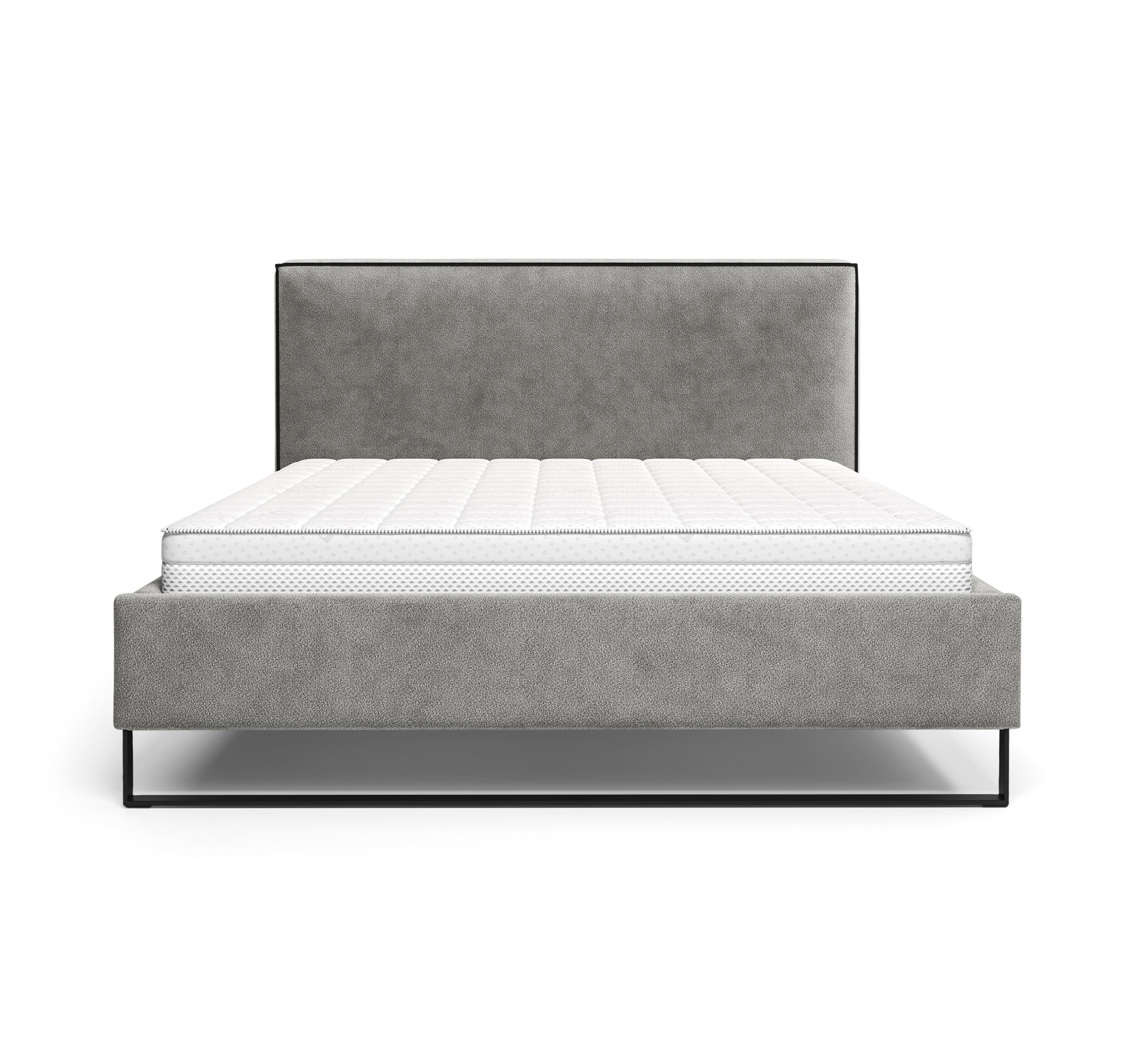 Lit Debelleyme 140x200 en tissu chenille gris clair Paname Avenue, vue de face sur fond blanc
