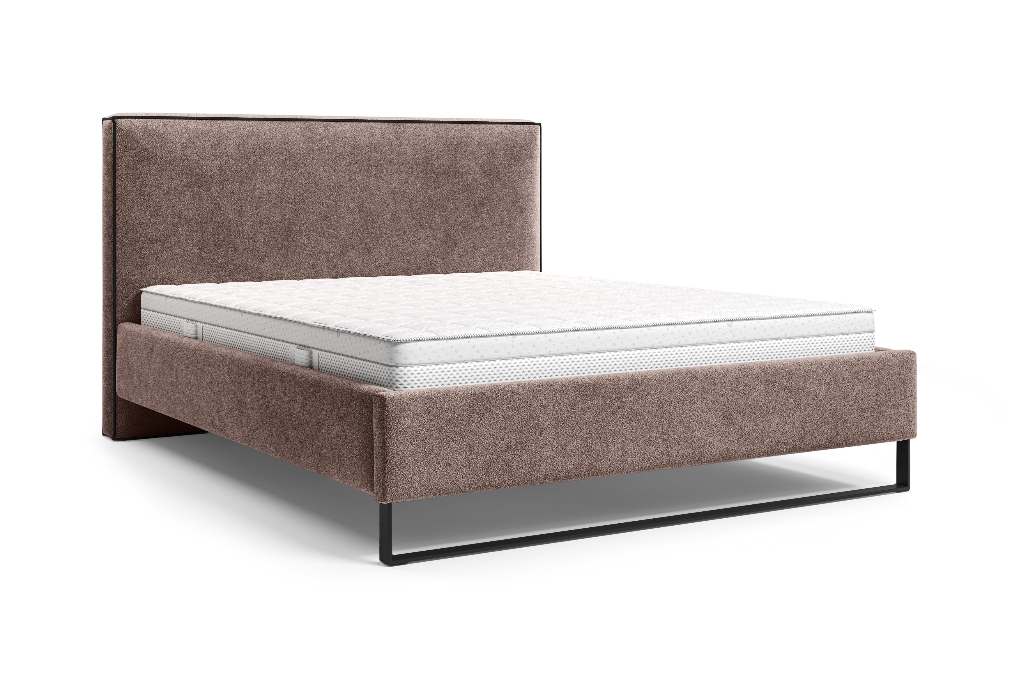 Lit Debelleyme 140x200 en tissu chenille rose Paname Avenue, vue trois-quarts sur fond blanc