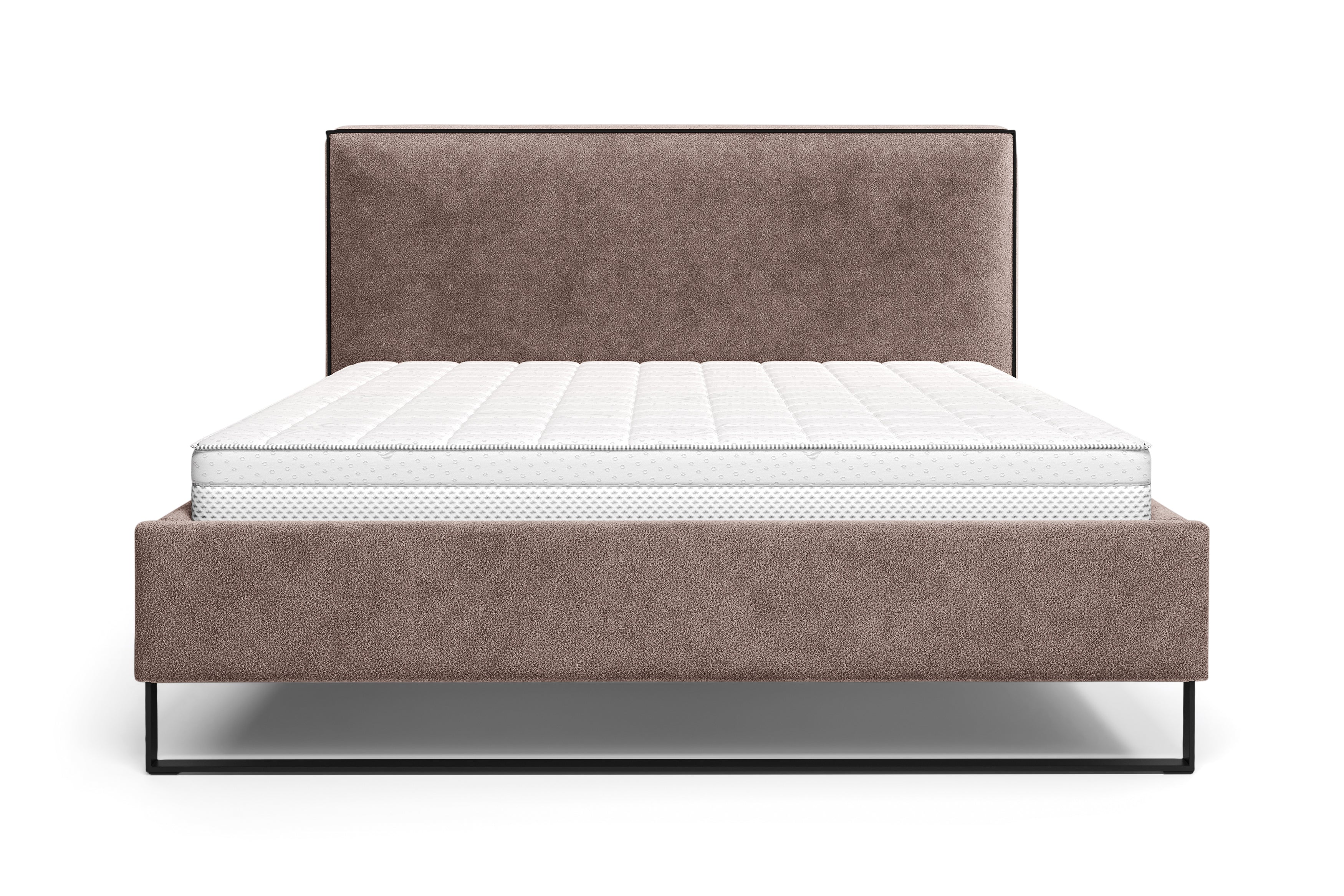 Lit Debelleyme 140x200 en tissu chenille rose Paname Avenue, vue de face sur fond blanc