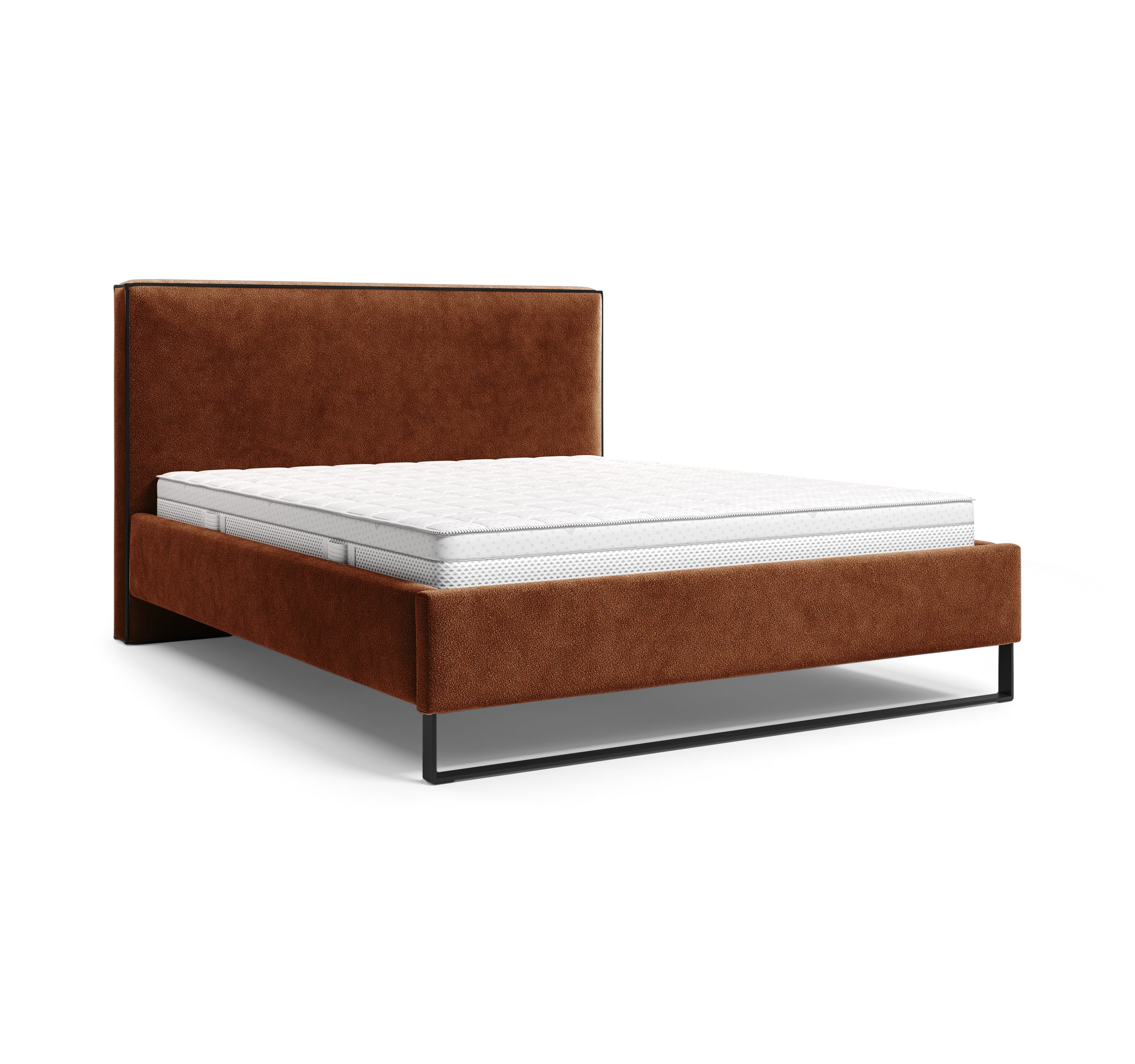 Lit Debelleyme 140x200 en tissu chenille terracotta Paname Avenue, vue trois-quarts sur fond blanc