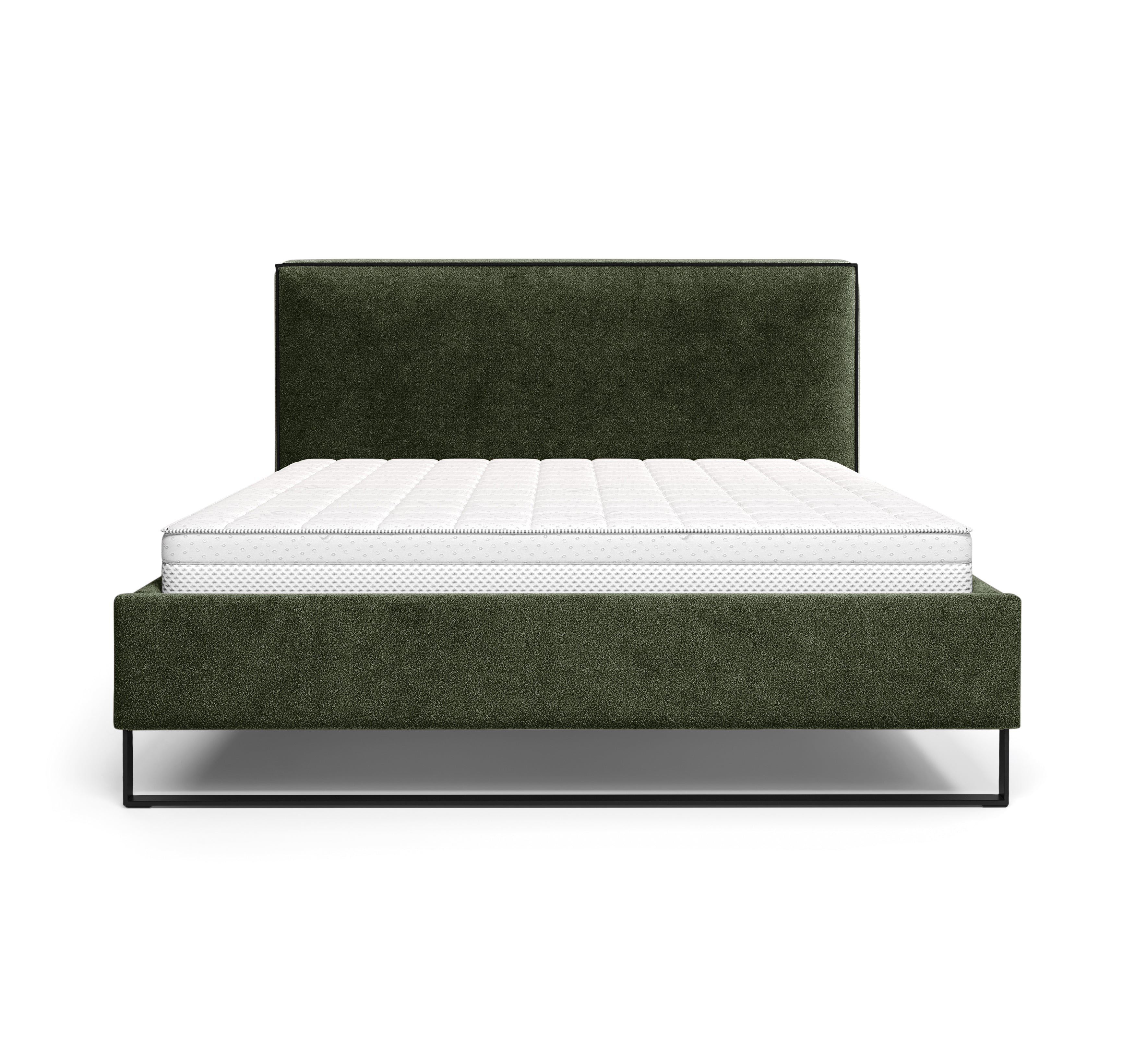 Lit Debelleyme 140x200 en tissu chenille vert Paname Avenue, vue de face sur fond blanc