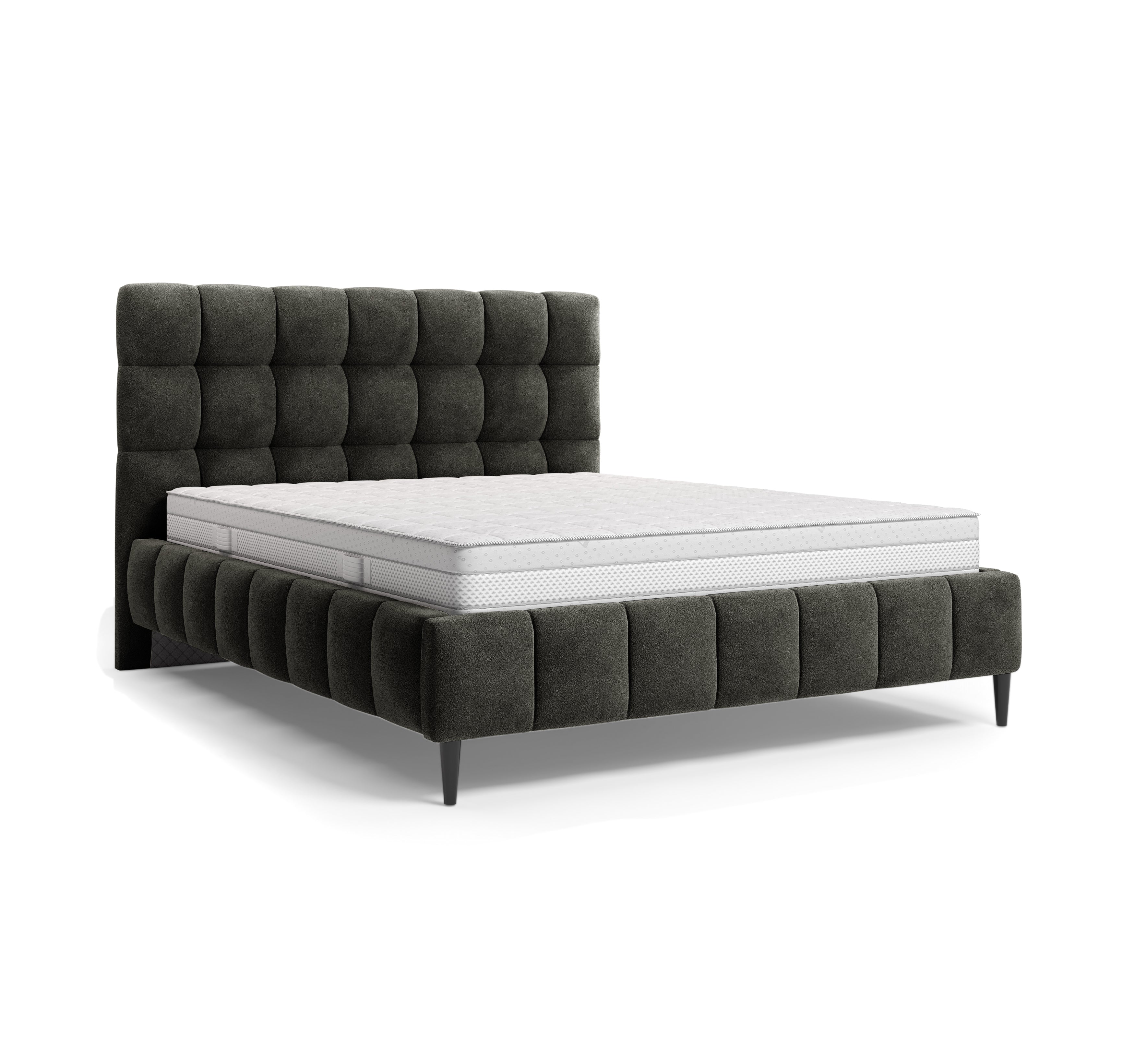 Lit Jacob 140x200 en tissu chenille anthracite Paname Avenue, vue trois-quarts sur fond blanc