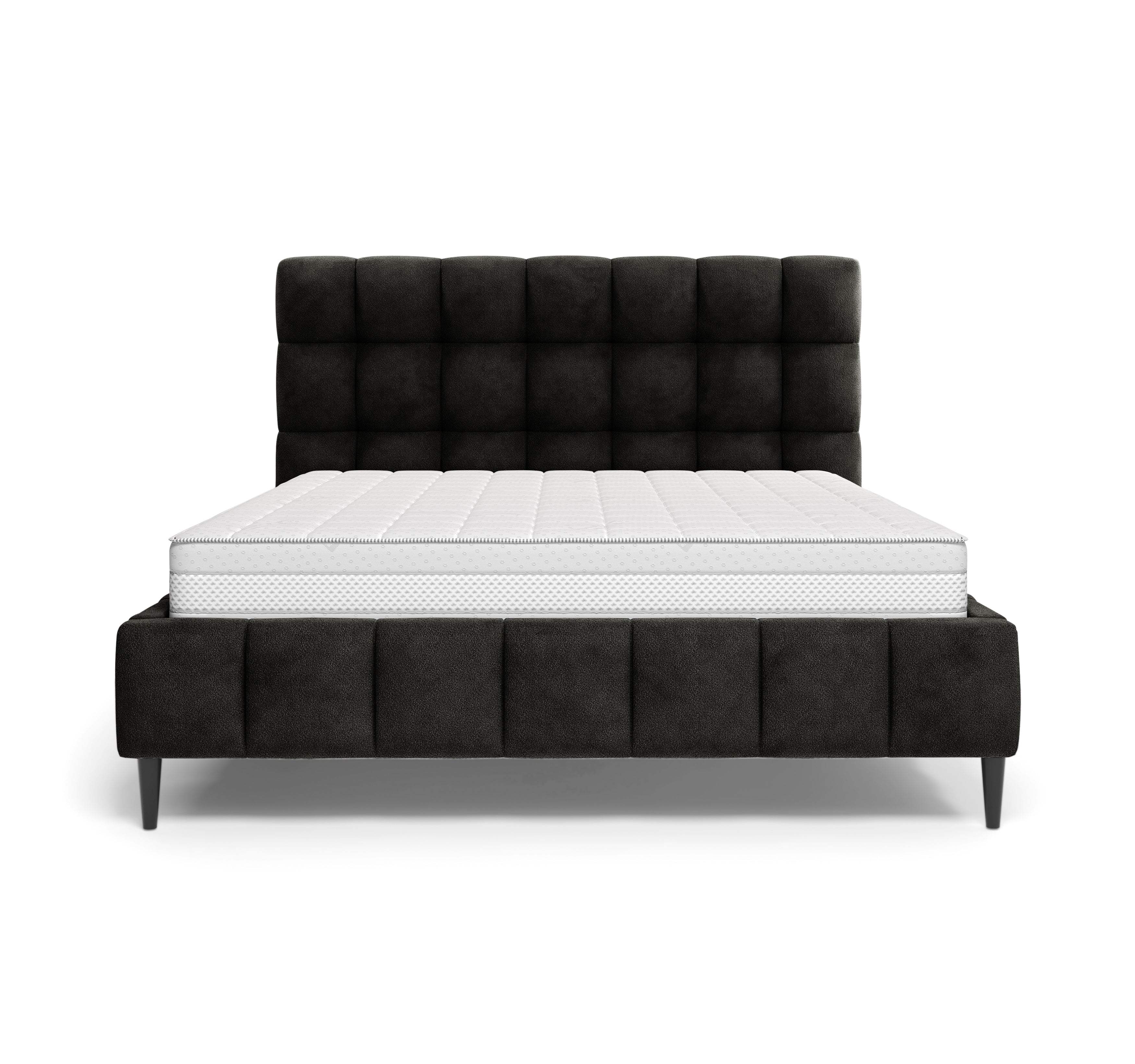 Lit Jacob 140x200 en tissu chenille anthracite Paname Avenue, vue de face sur fond blanc