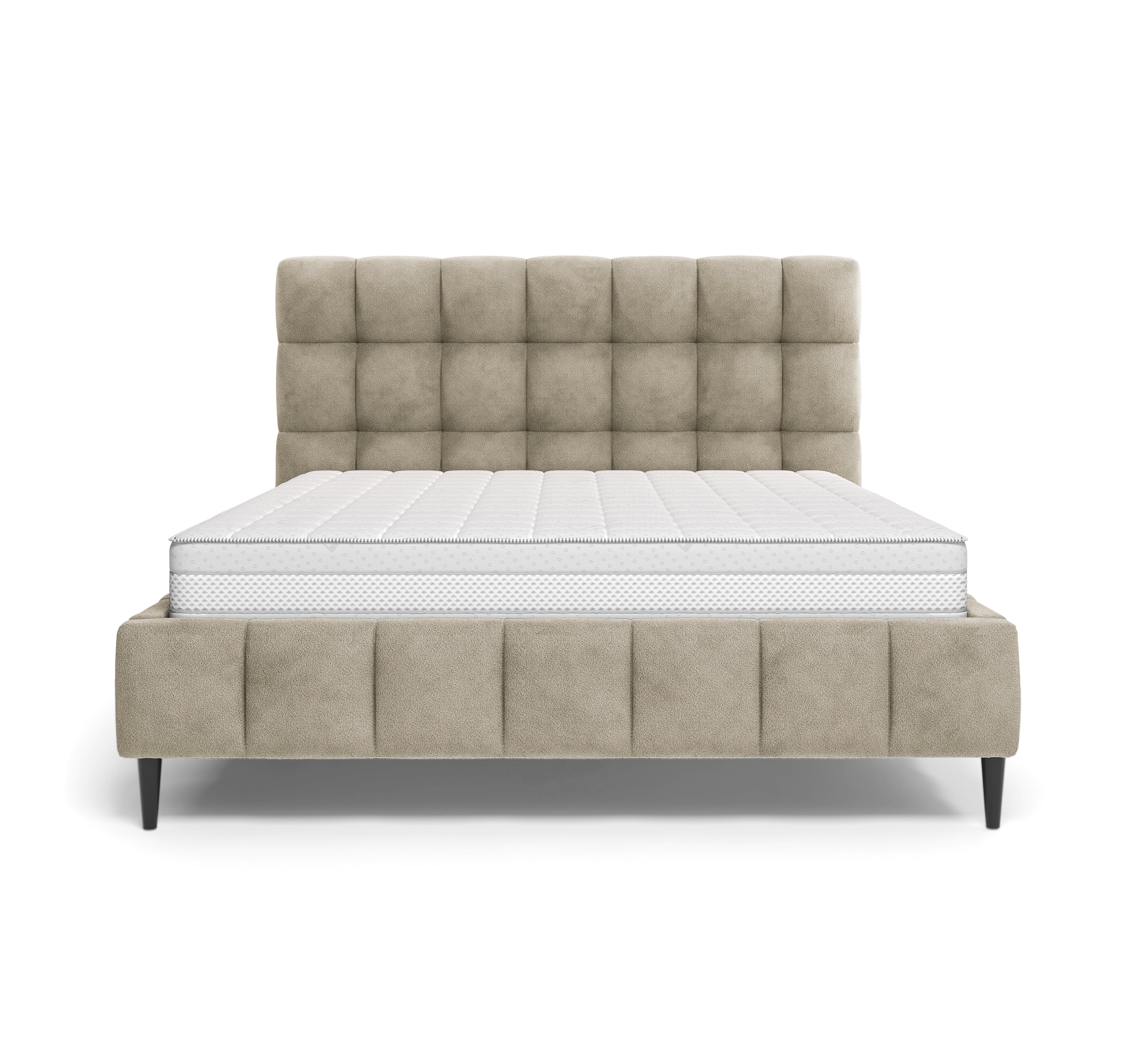Lit Jacob 140x200 en tissu chenille beige Paname Avenue, vue de face sur fond blanc