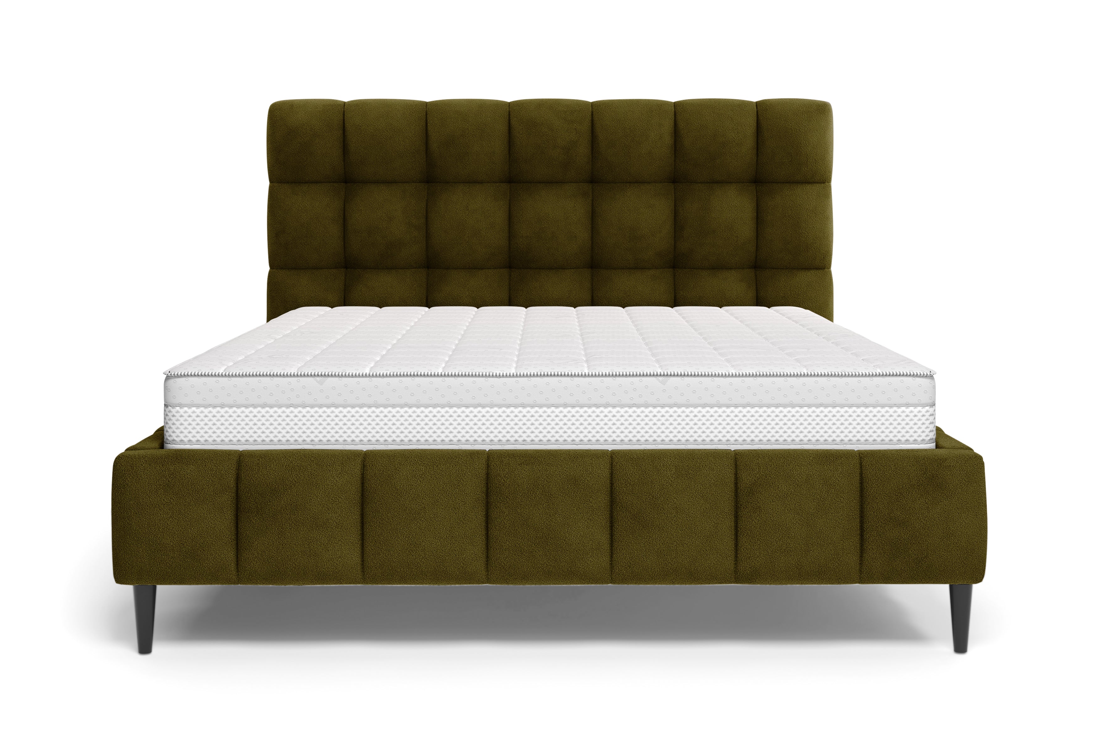 Lit Jacob 140x200 en tissu chenille kaki Paname Avenue, vue de face sur fond blanc