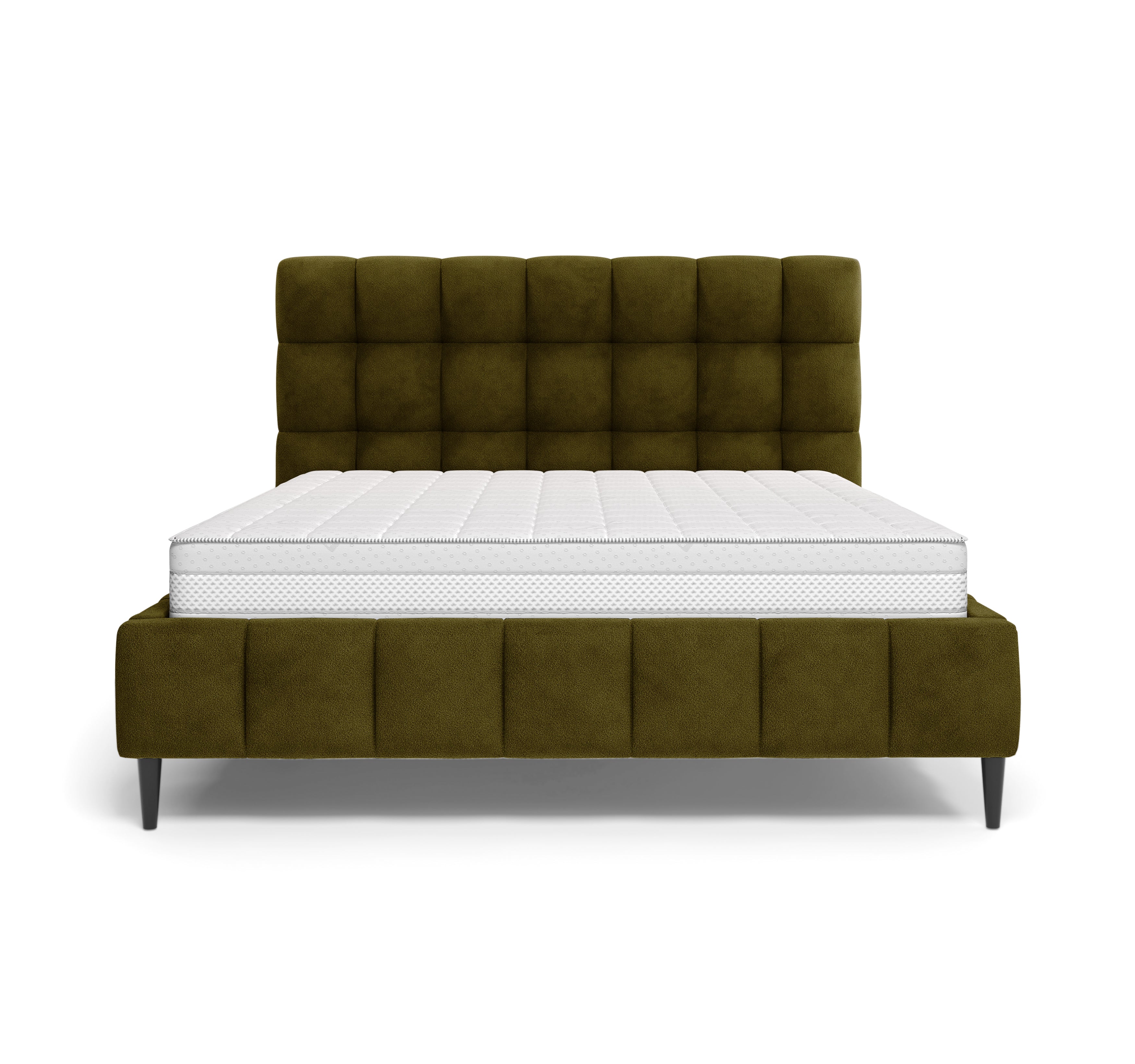 Lit Jacob 140x200 en tissu chenille kaki Paname Avenue, vue de face sur fond blanc