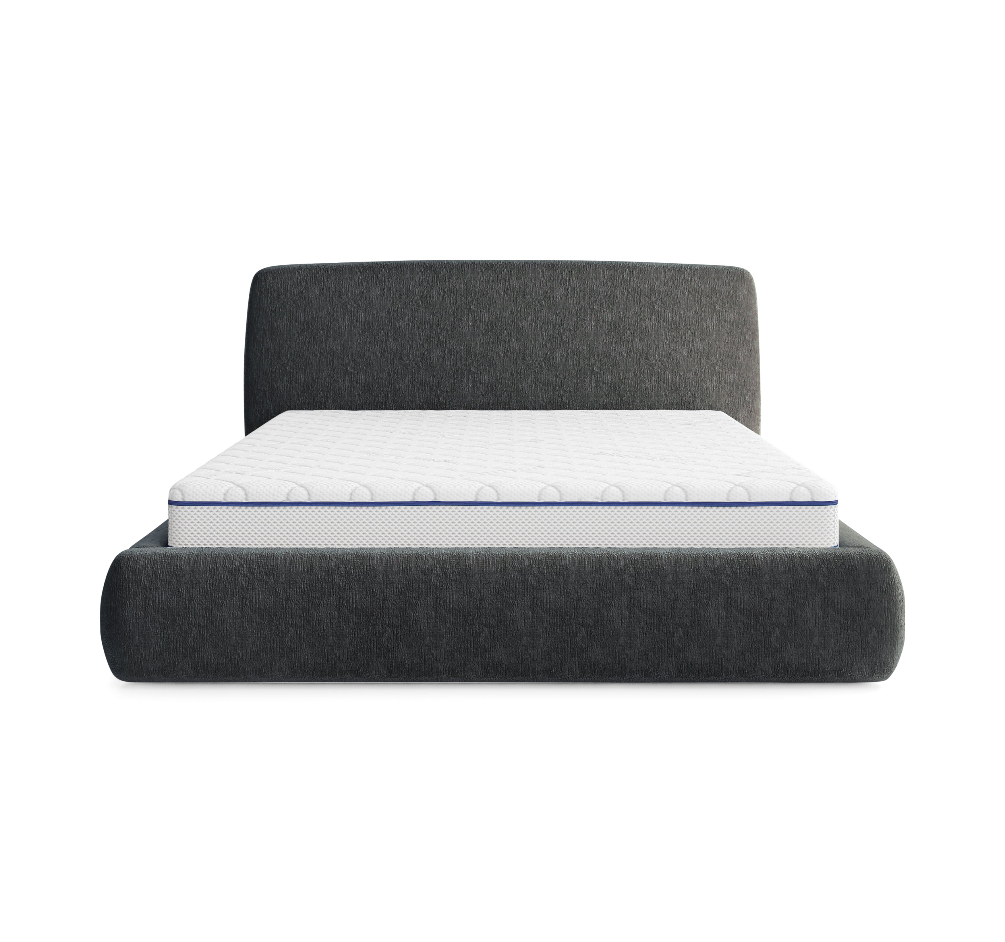 Lit Jeûneurs 140x200 en tissu chenille anthracite Paname Avenue, vue de face sur fond blanc
