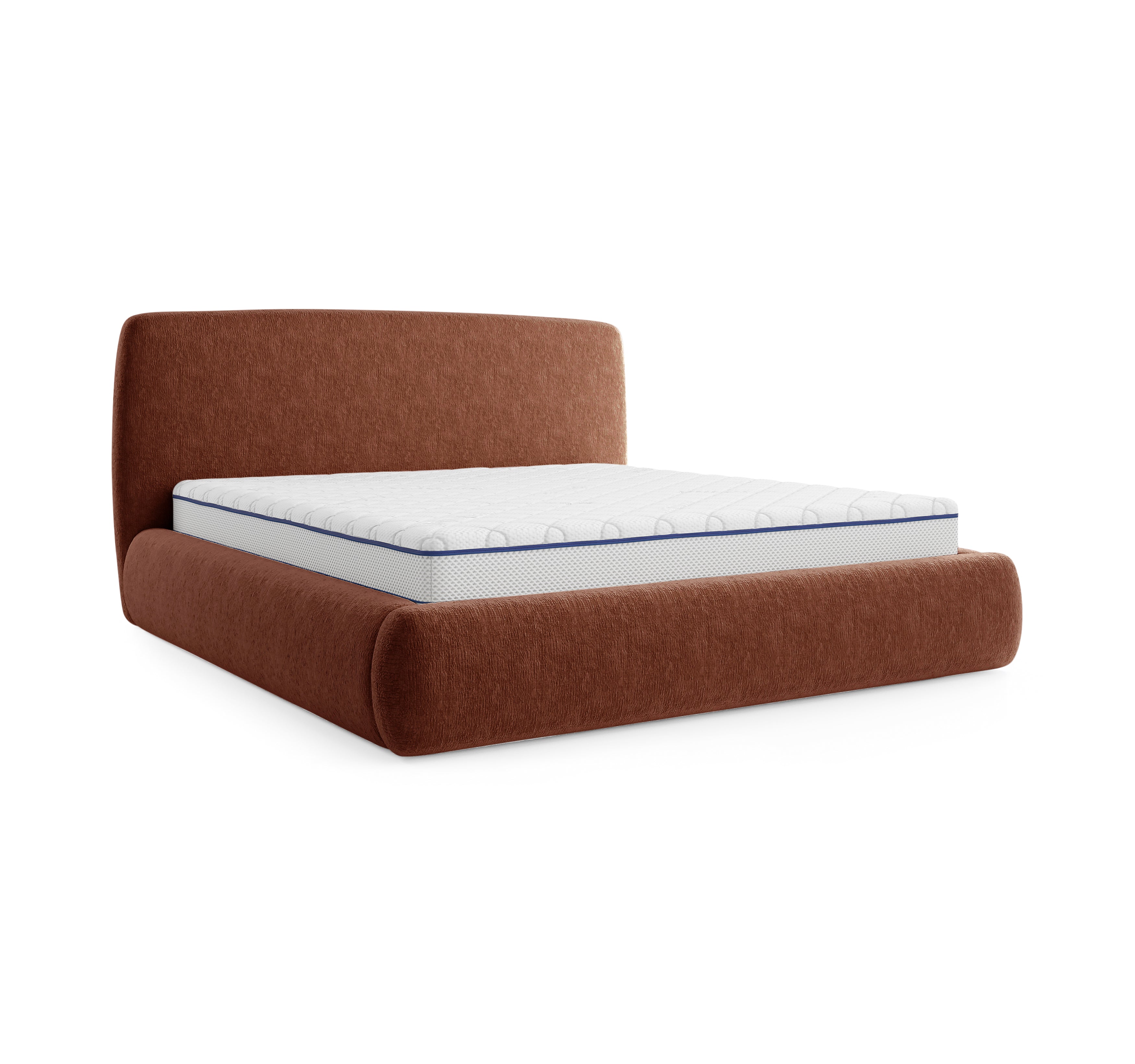 Lit Jeûneurs 140x200 en tissu chenille terracotta   Paname Avenue, vue trois-quarts sur fond blanc