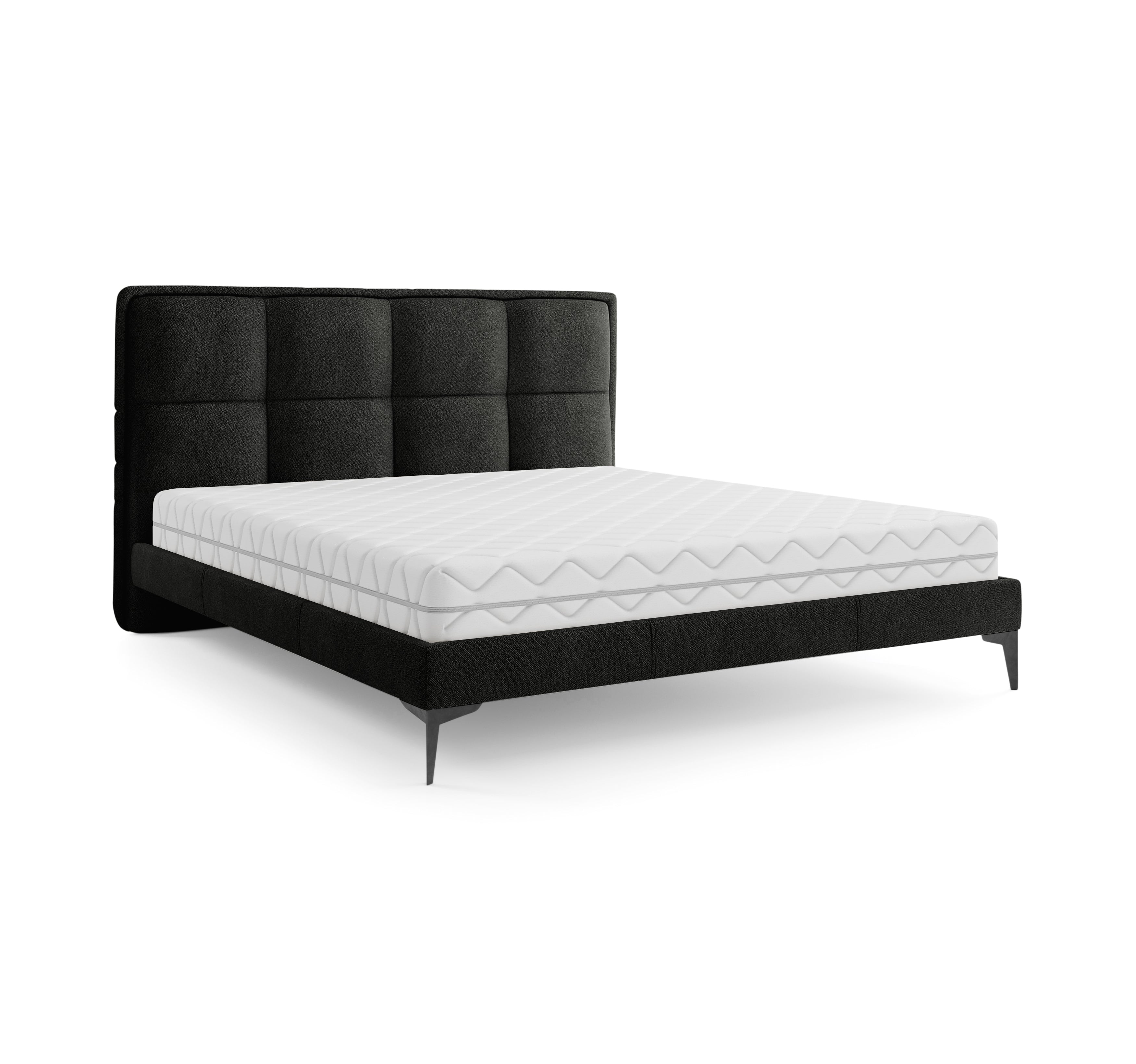 Lit Valmy 140x200 en tissu bouclette anthracite Paname Avenue, vue trois-quarts sur fond blanc
