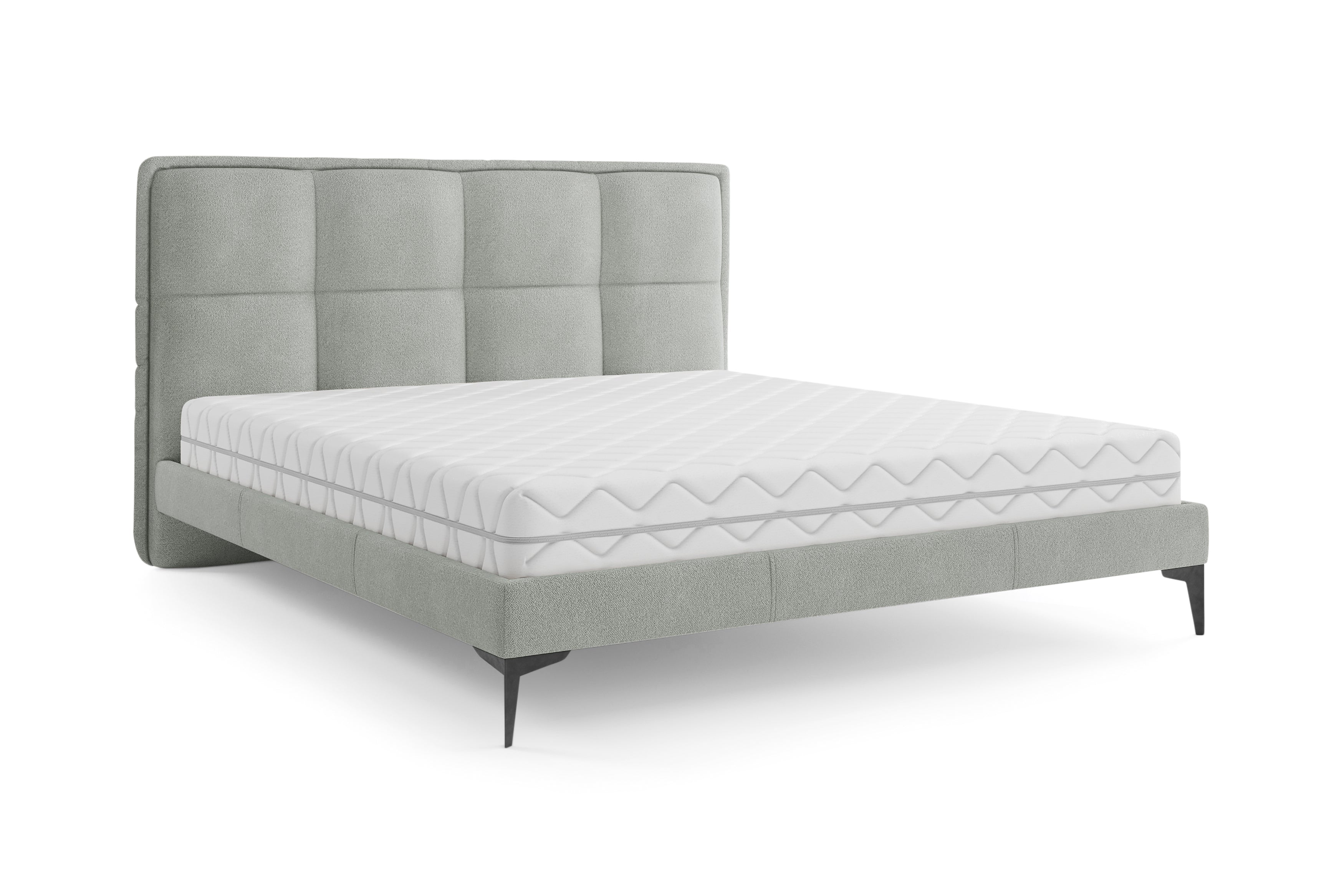 Lit Valmy 140x200 en tissu bouclette gris Paname Avenue, vue trois-quarts sur fond blanc