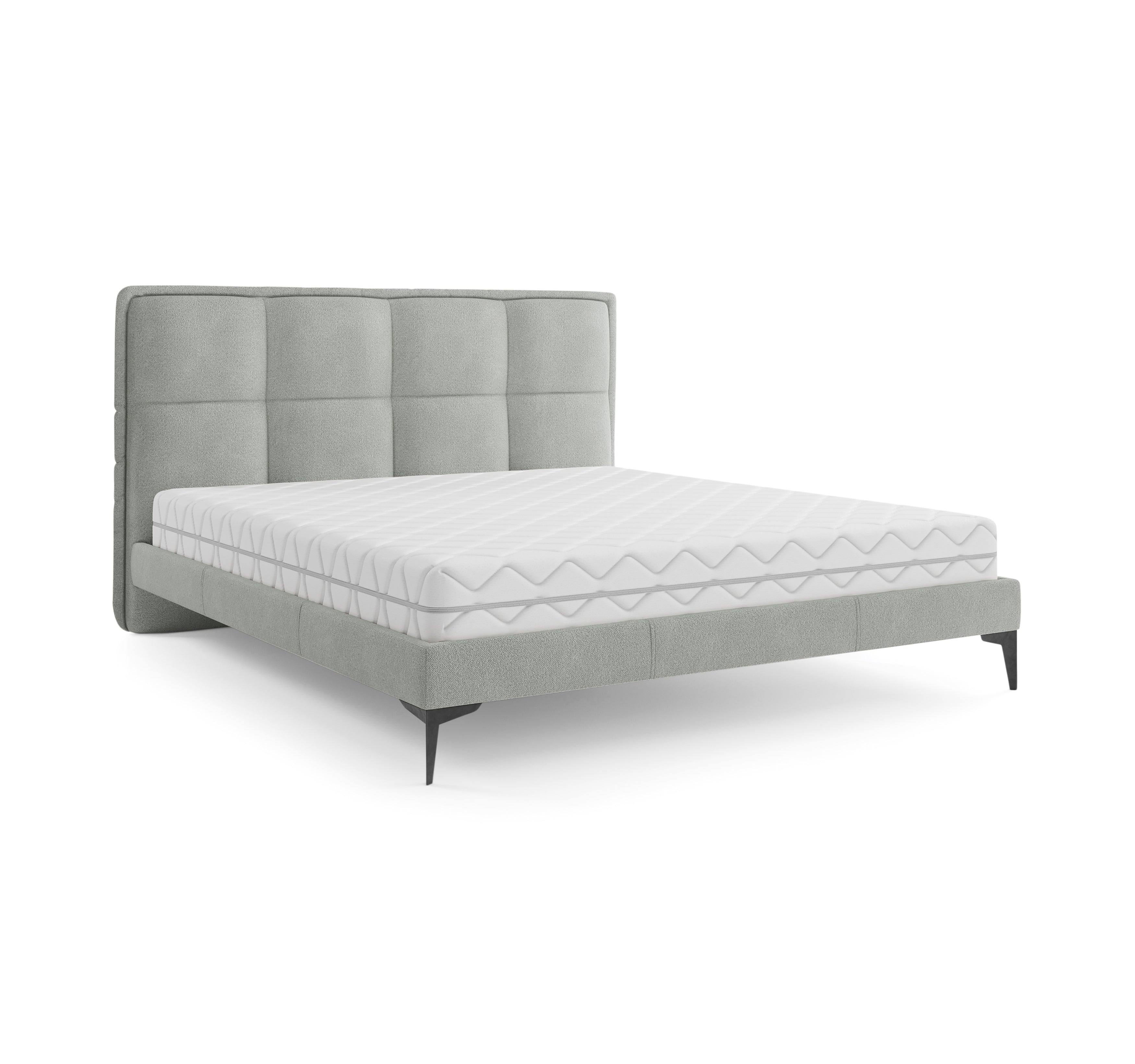 Lit Valmy 140x200 en tissu bouclette gris Paname Avenue, vue trois-quarts sur fond blanc