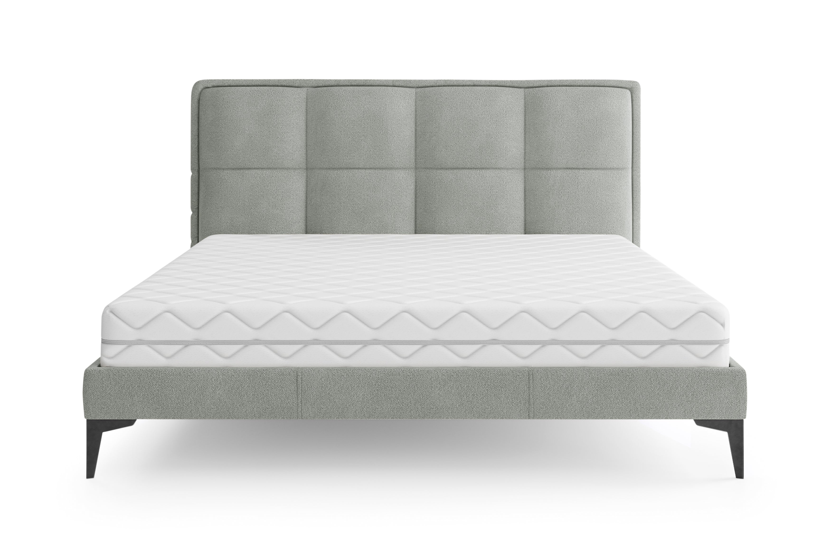 Lit Valmy 140x200 en tissu bouclette gris Paname Avenue, vue de face sur fond blanc