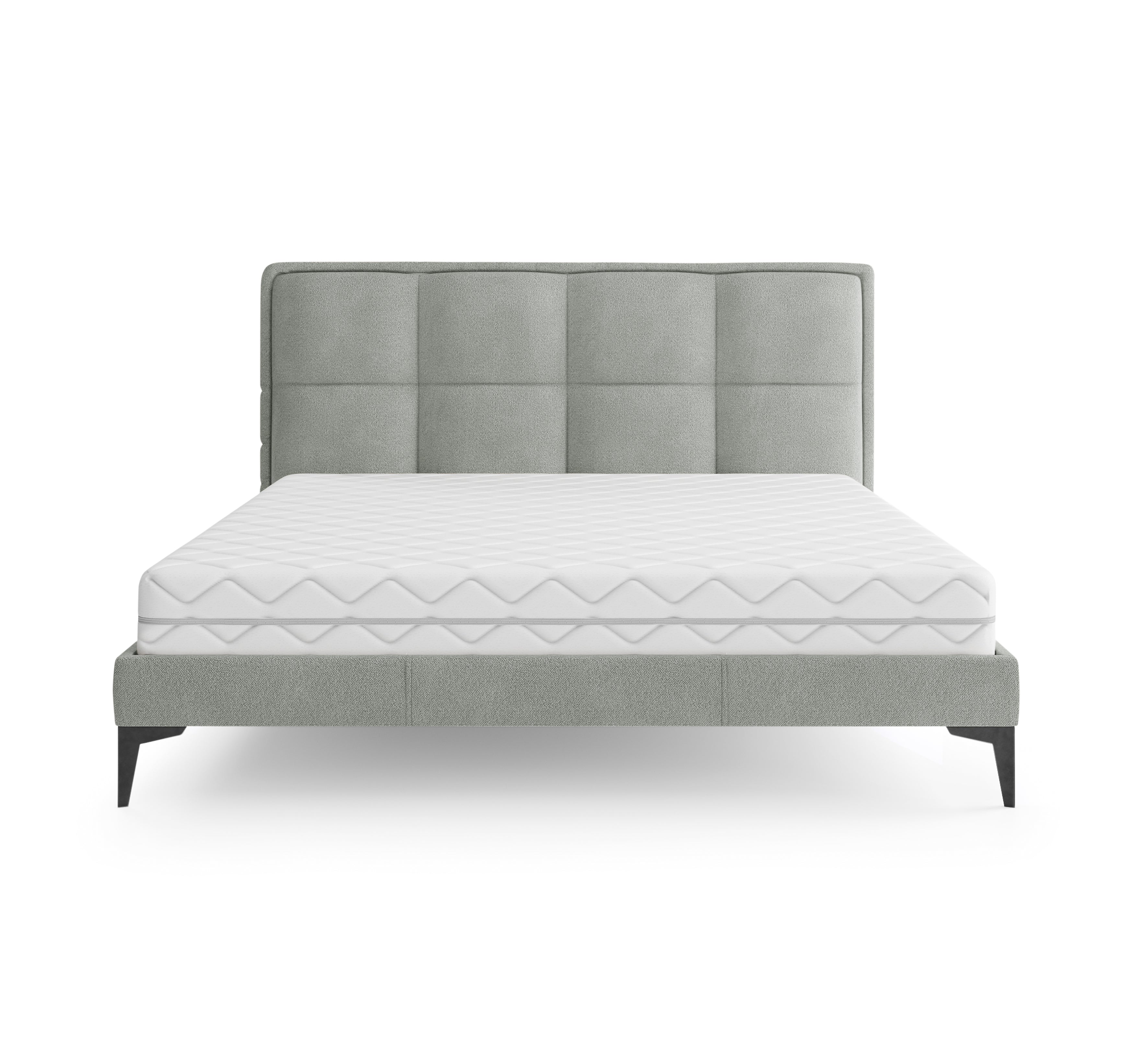 Lit Valmy 140x200 en tissu bouclette gris Paname Avenue, vue de face sur fond blanc