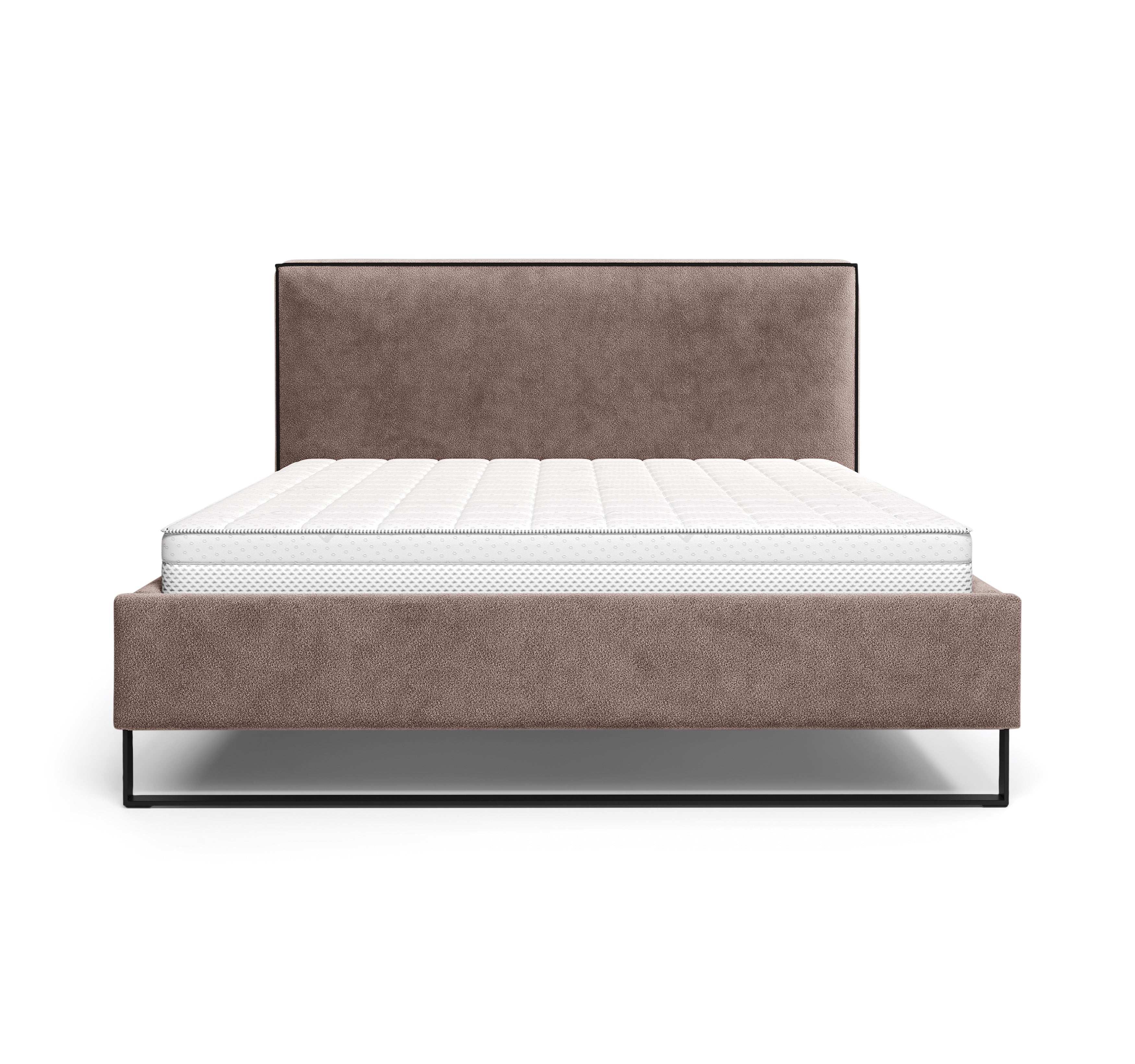 Lit Debelleyme 160x200 en tissu chenille rose Paname Avenue, vue de face sur fond blanc