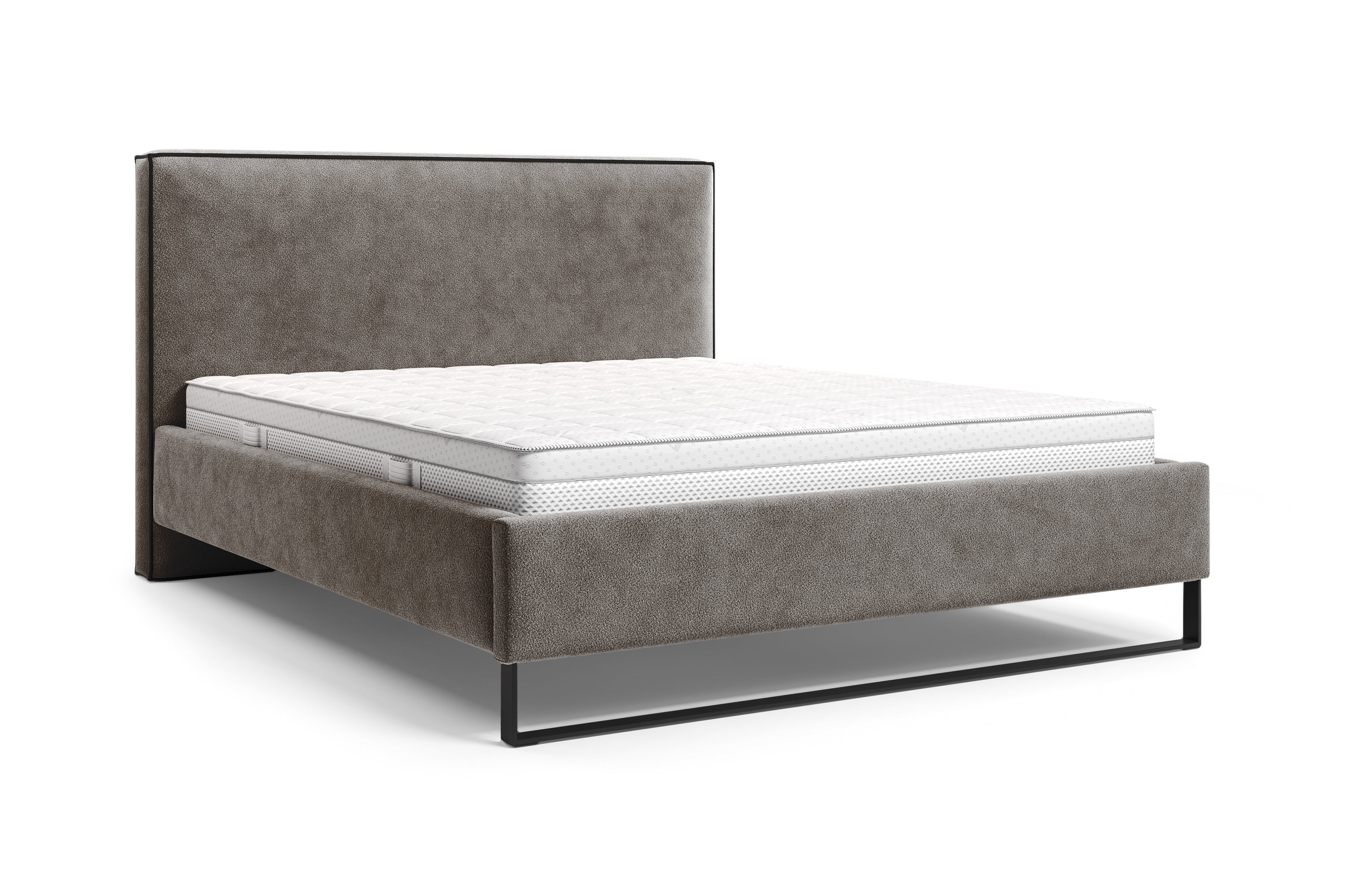 Lit Debelleyme 160x200 en tissu chenille taupe Paname Avenue, vue trois-quarts sur fond blanc