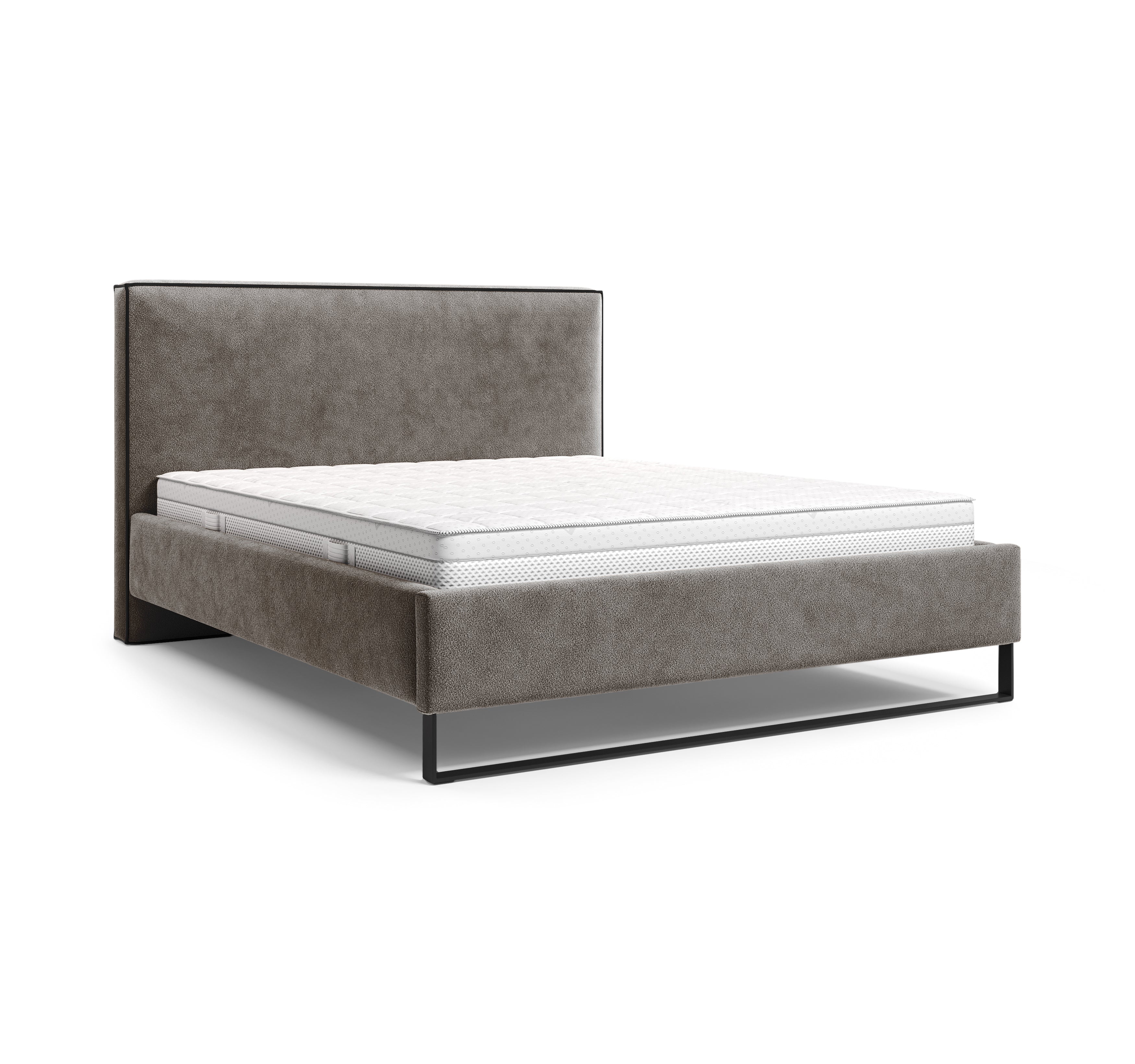 Lit Debelleyme 160x200 en tissu chenille taupe Paname Avenue, vue trois-quarts sur fond blanc
