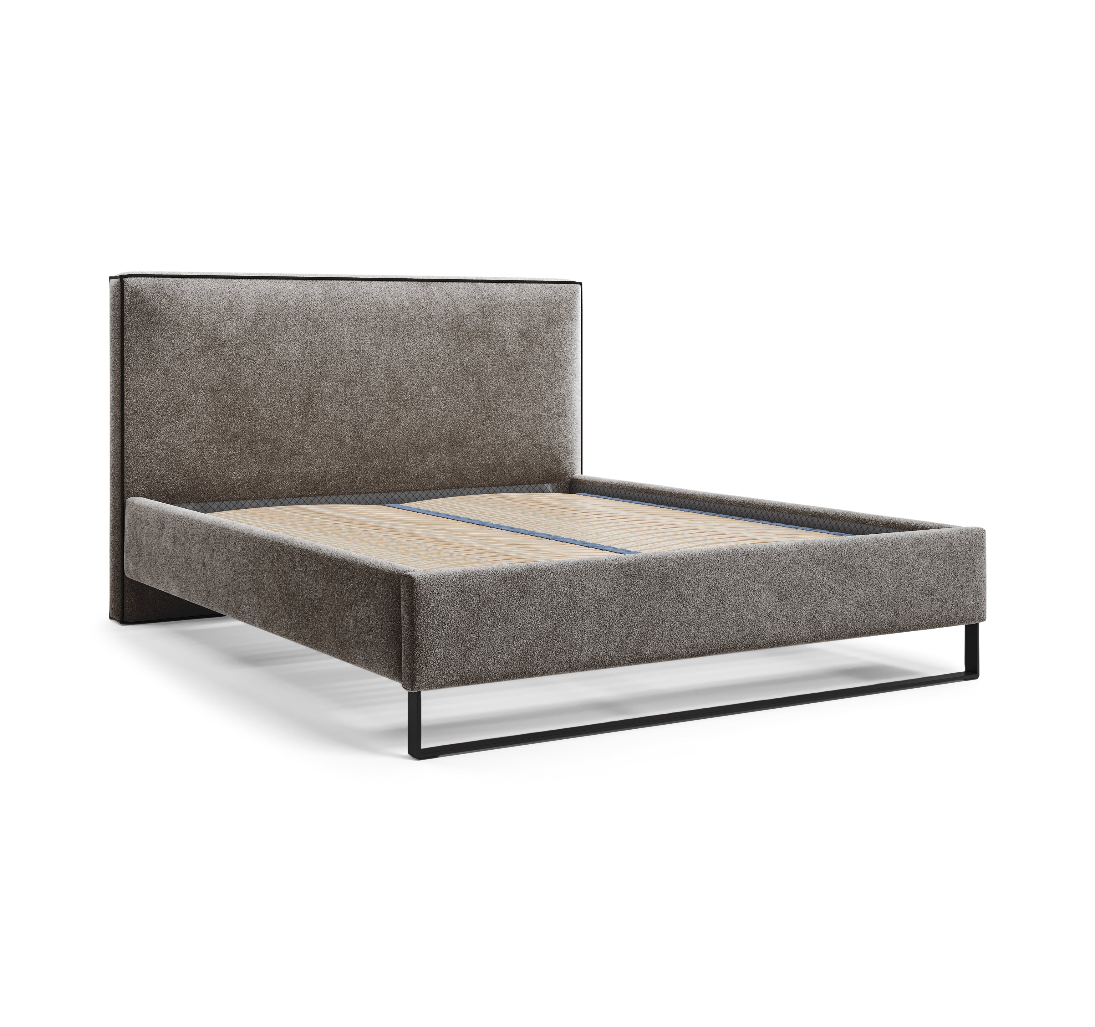 Lit Debelleyme 160x200 en tissu chenille taupe Paname Avenue, vue trois-quarts sans matelas sur fond blanc