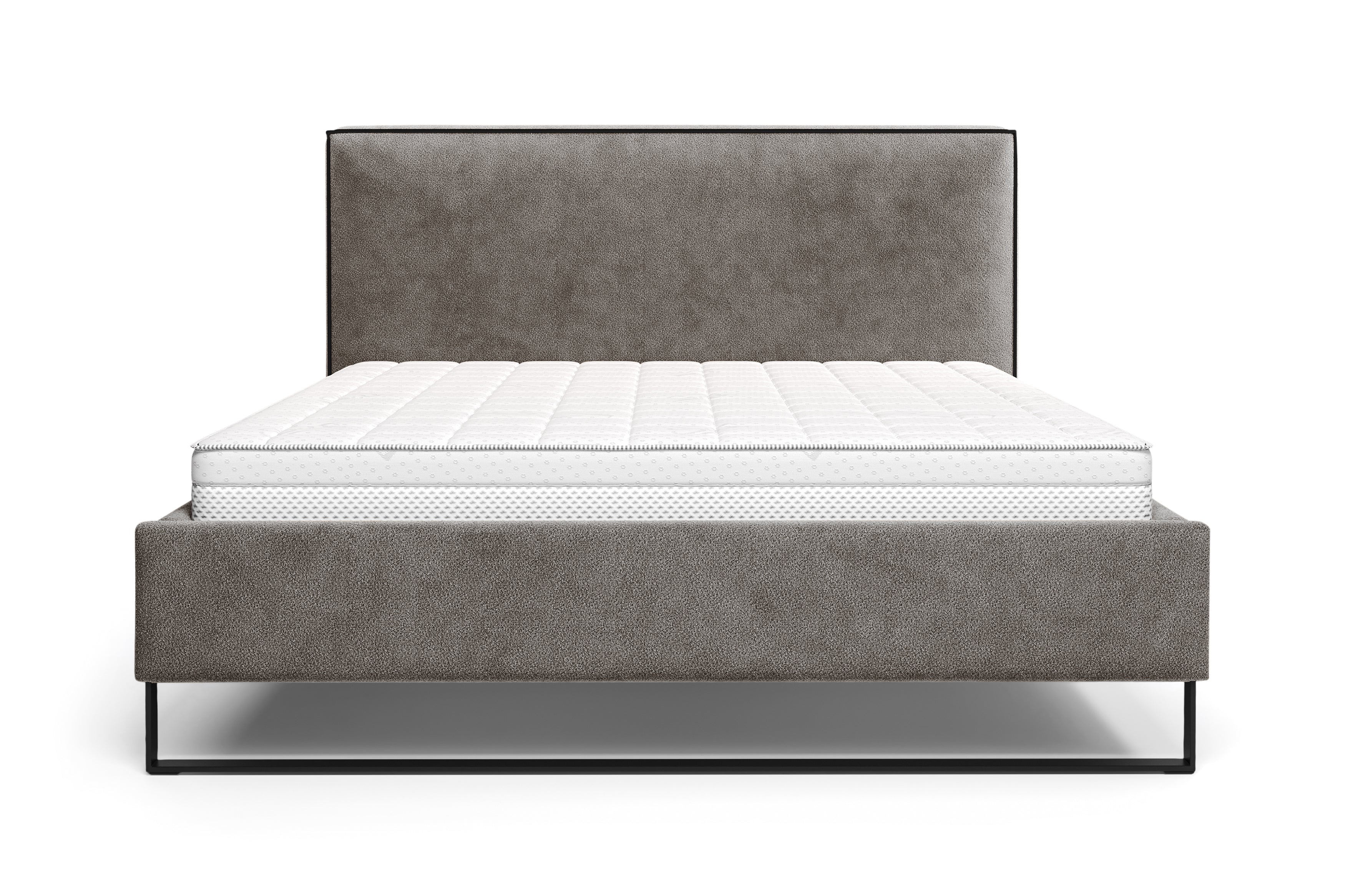 Lit Debelleyme 160x200 en tissu chenille taupe Paname Avenue, vue de face sur fond blanc