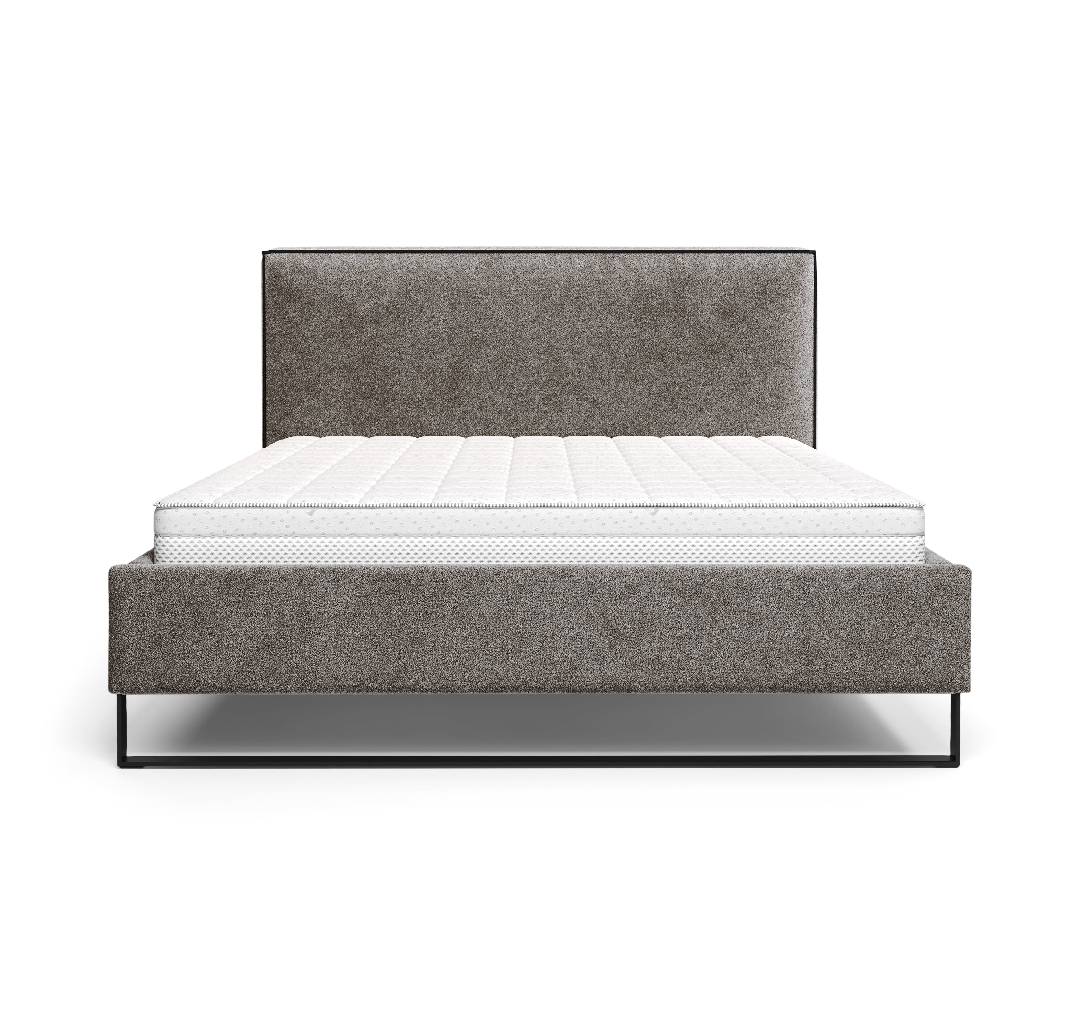 Lit Debelleyme 160x200 en tissu chenille taupe Paname Avenue, vue de face sur fond blanc