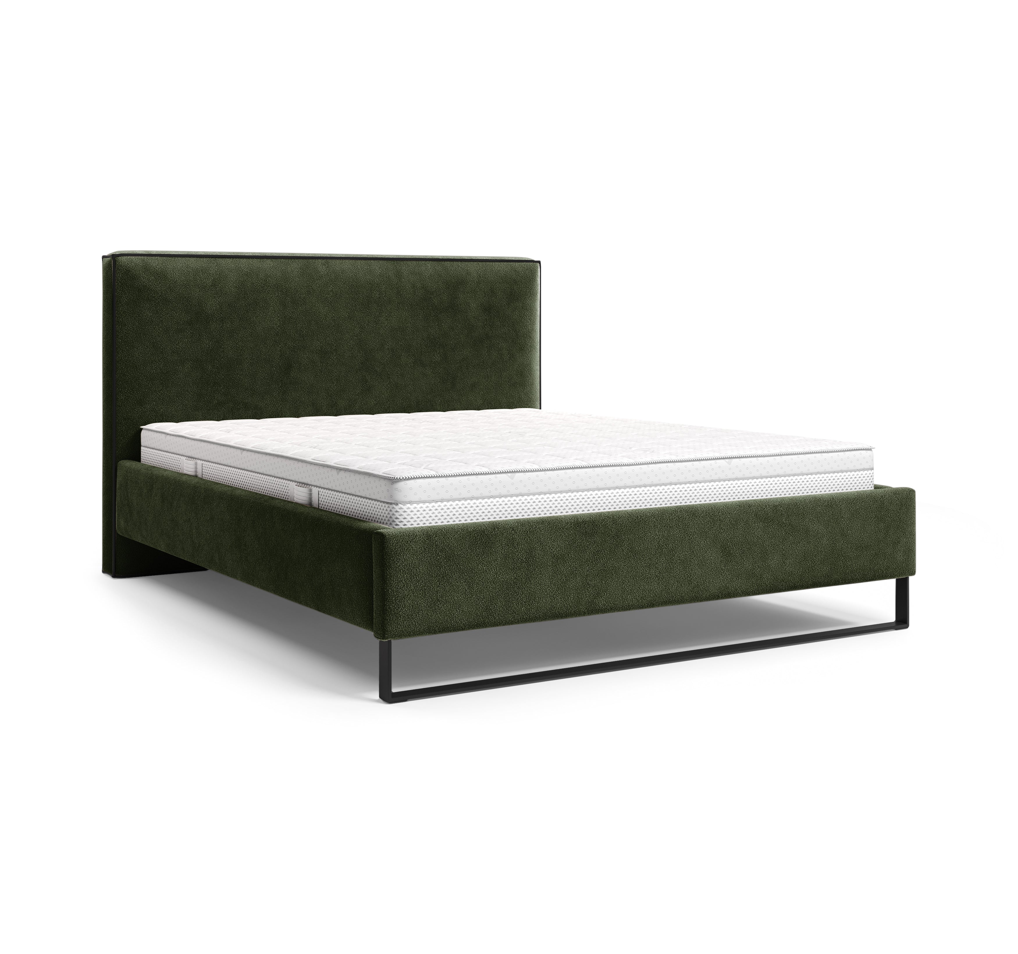 Lit Debelleyme 160x200 en tissu chenille vert Paname Avenue, vue trois-quarts sur fond blanc