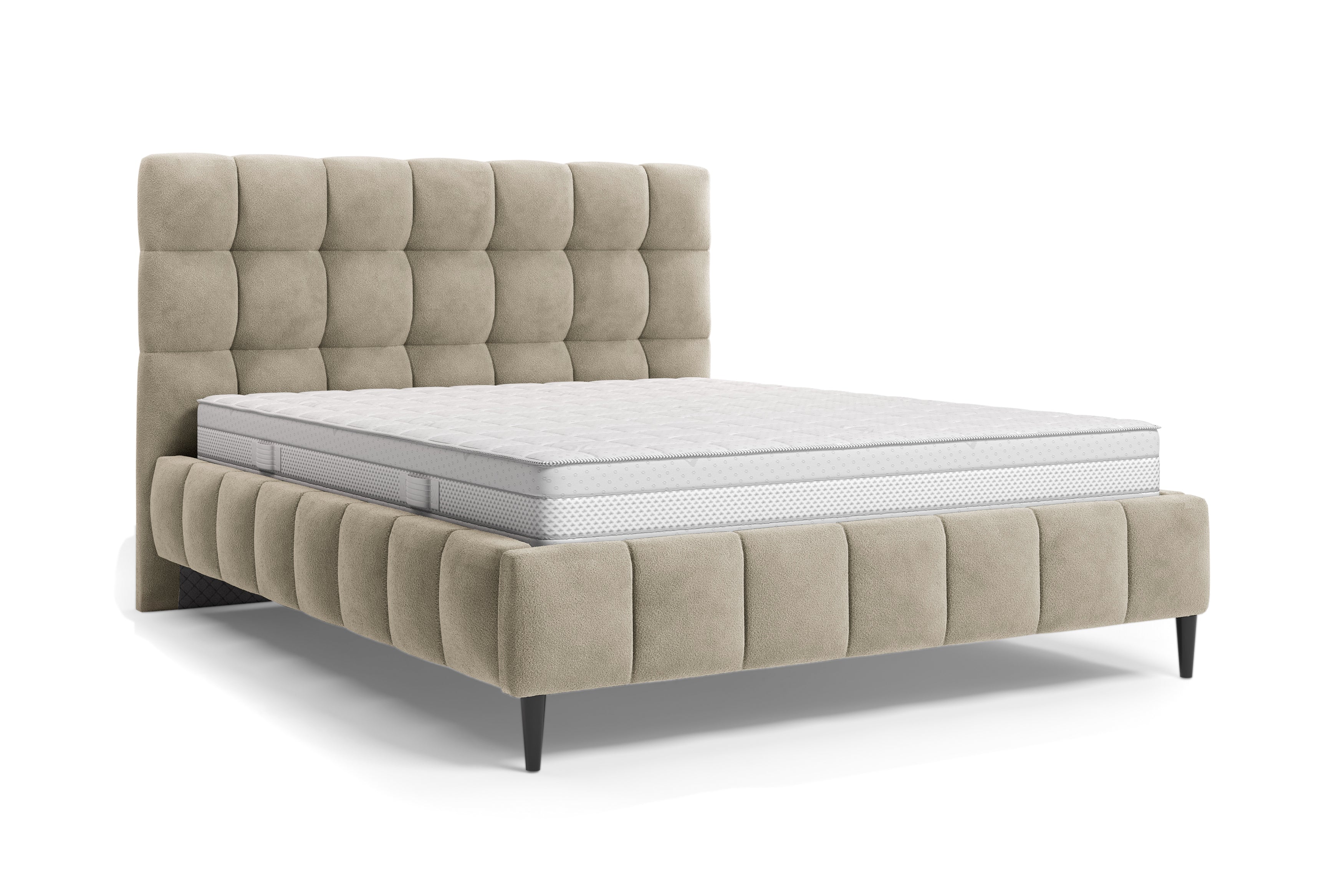 Lit Jacob 160x200 en tissu chenille beige Paname Avenue, vue trois-quarts sur fond blanc