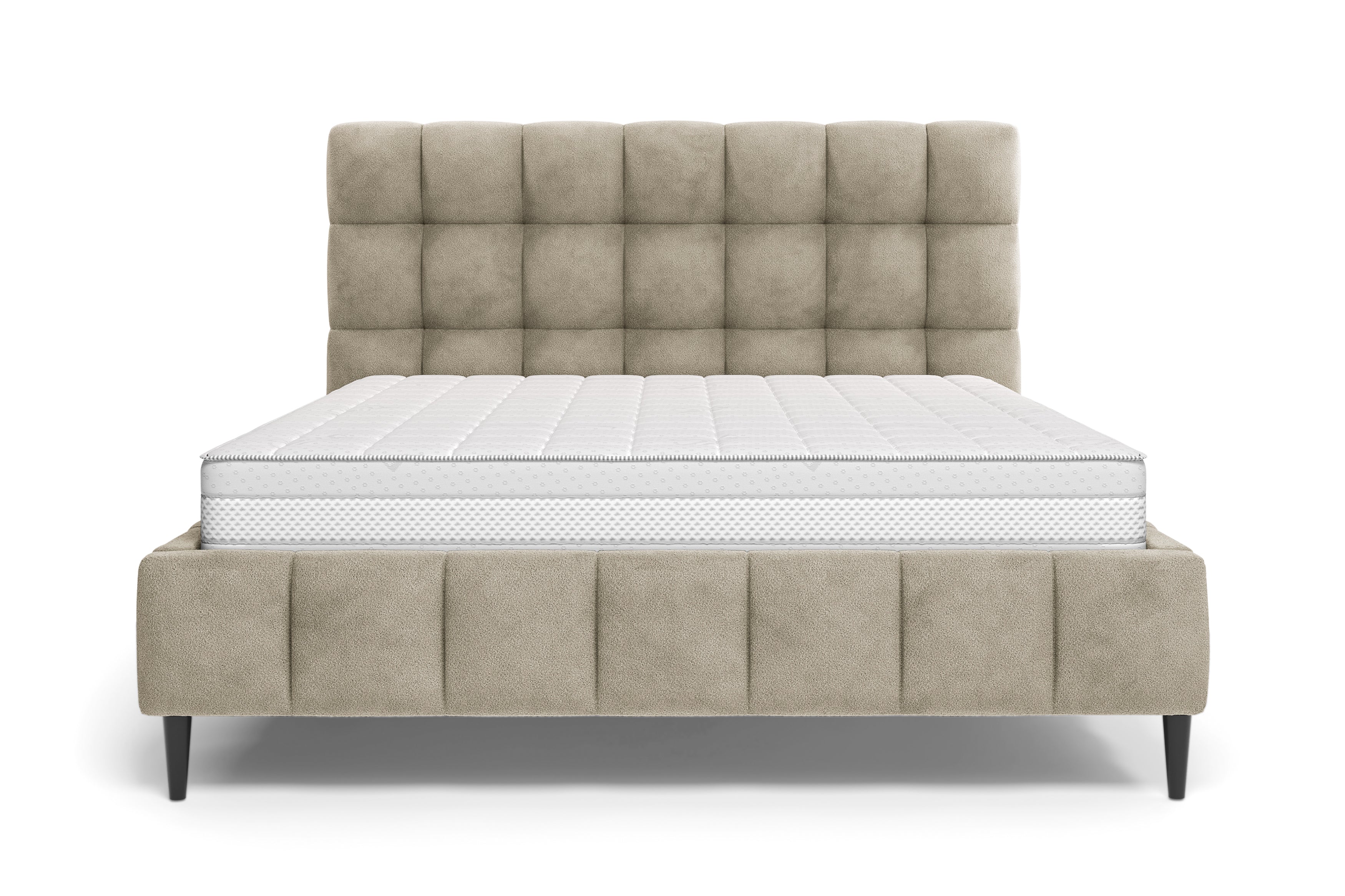 Lit Jacob 160x200 en tissu chenille beige Paname Avenue, vue de face sur fond blanc