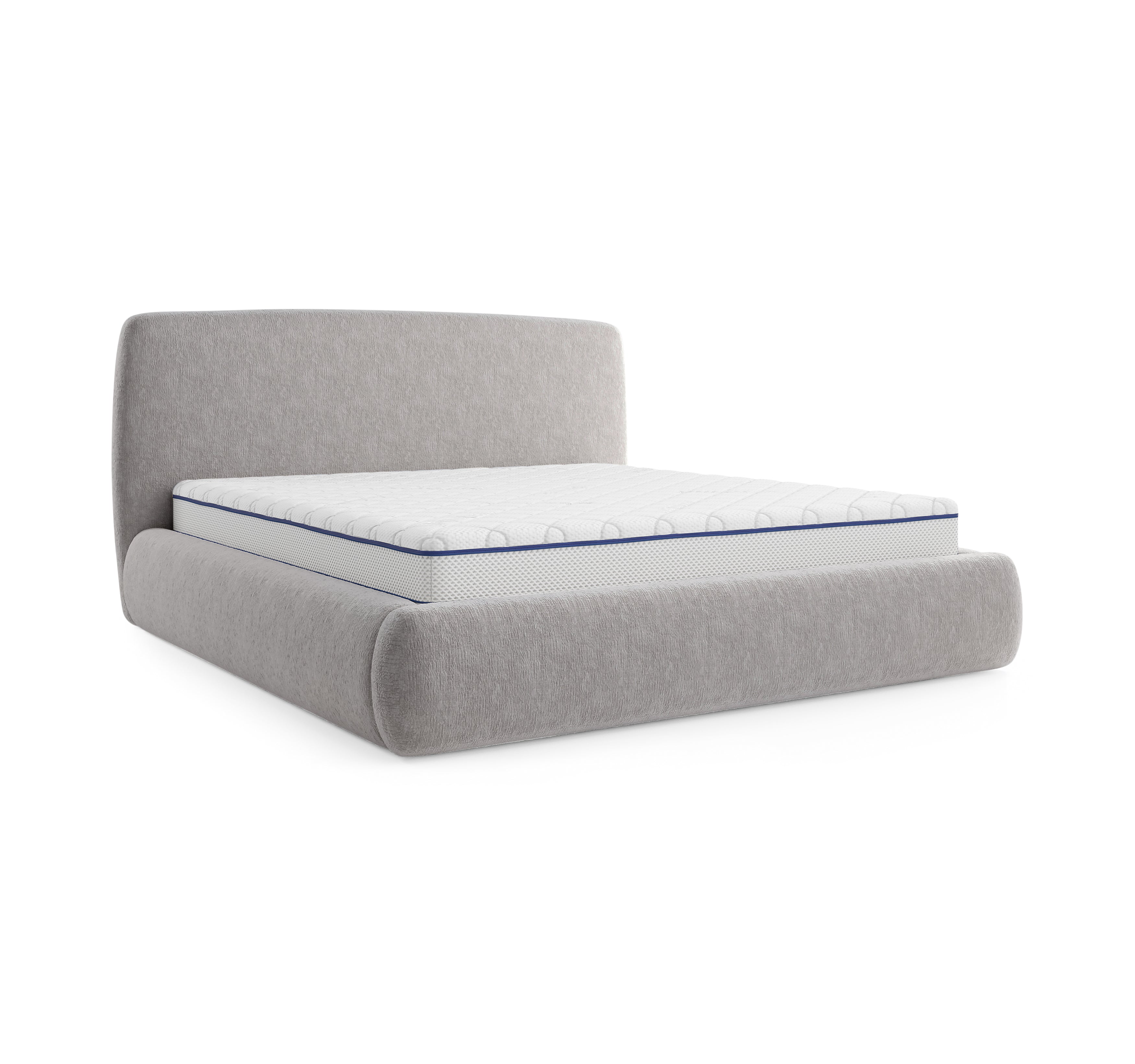Lit Jeûneurs 160x200 en tissu chenille gris clair Paname Avenue, vue trois-quarts sur fond blanc