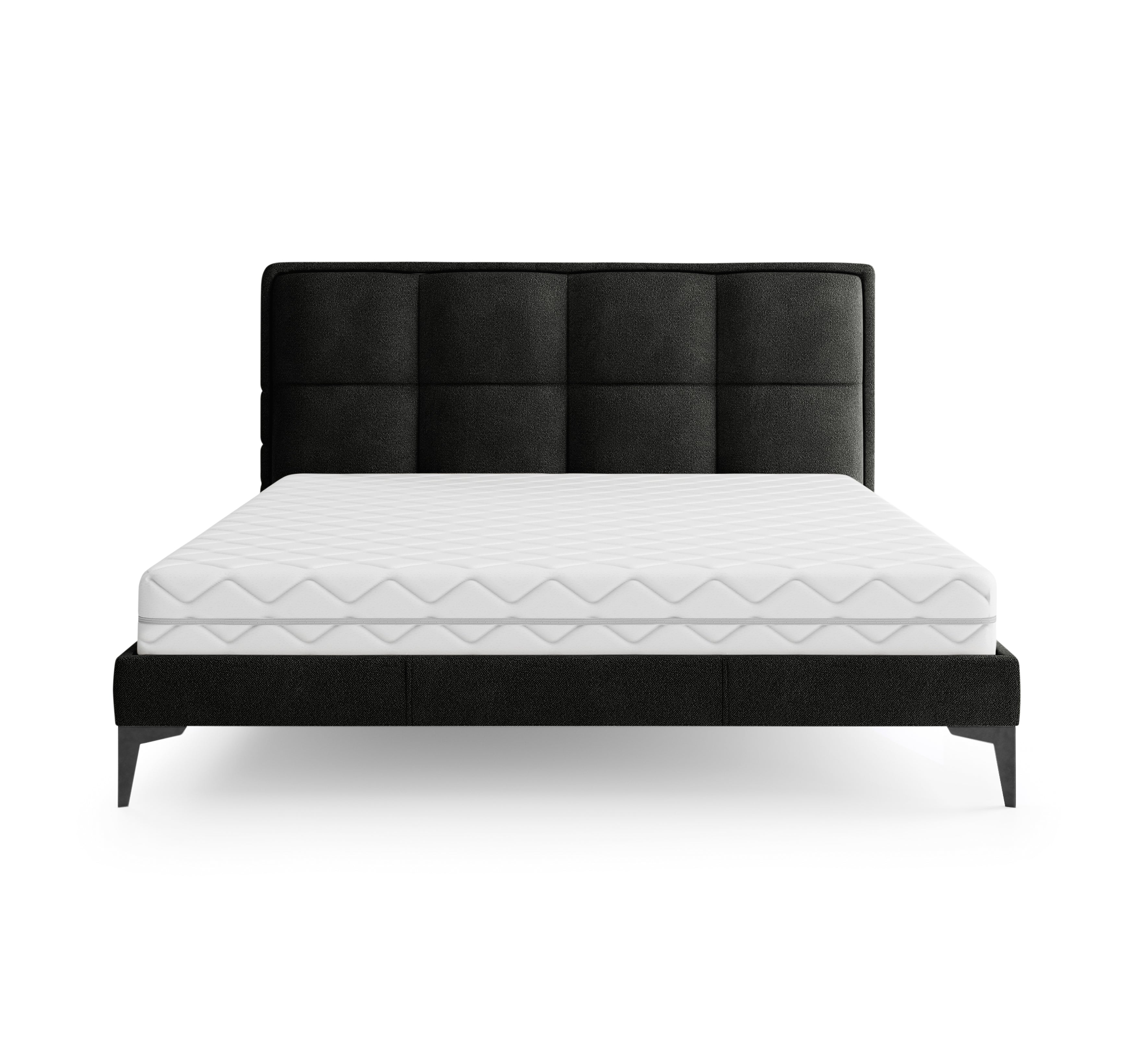 Lit Valmy 160x200 en tissu bouclette anthracite Paname Avenue, vue de face sur fond blanc