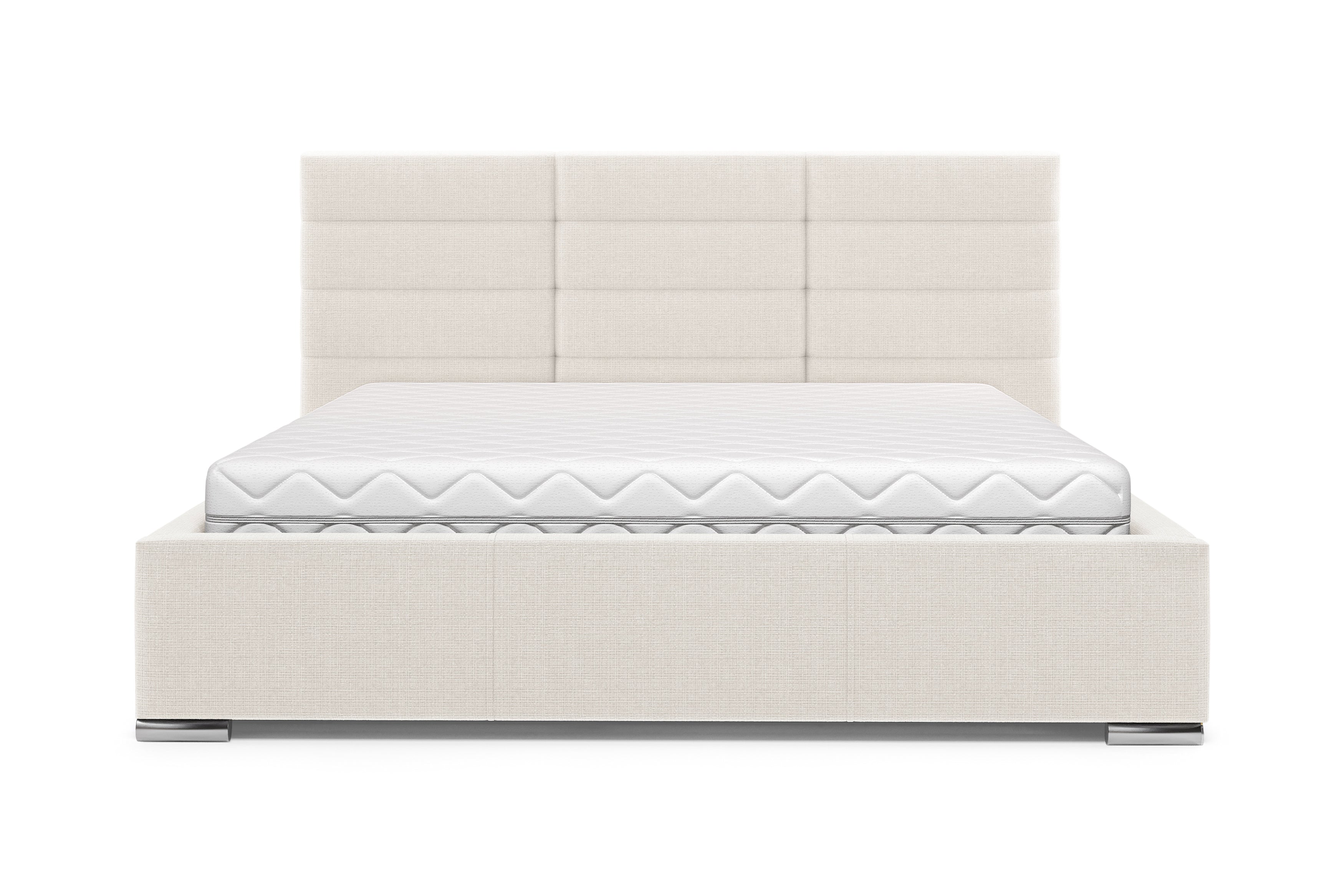 Lit Victor Massé 160x200 en tissu chenille beige Paname Avenue, vue de face sur fond blanc