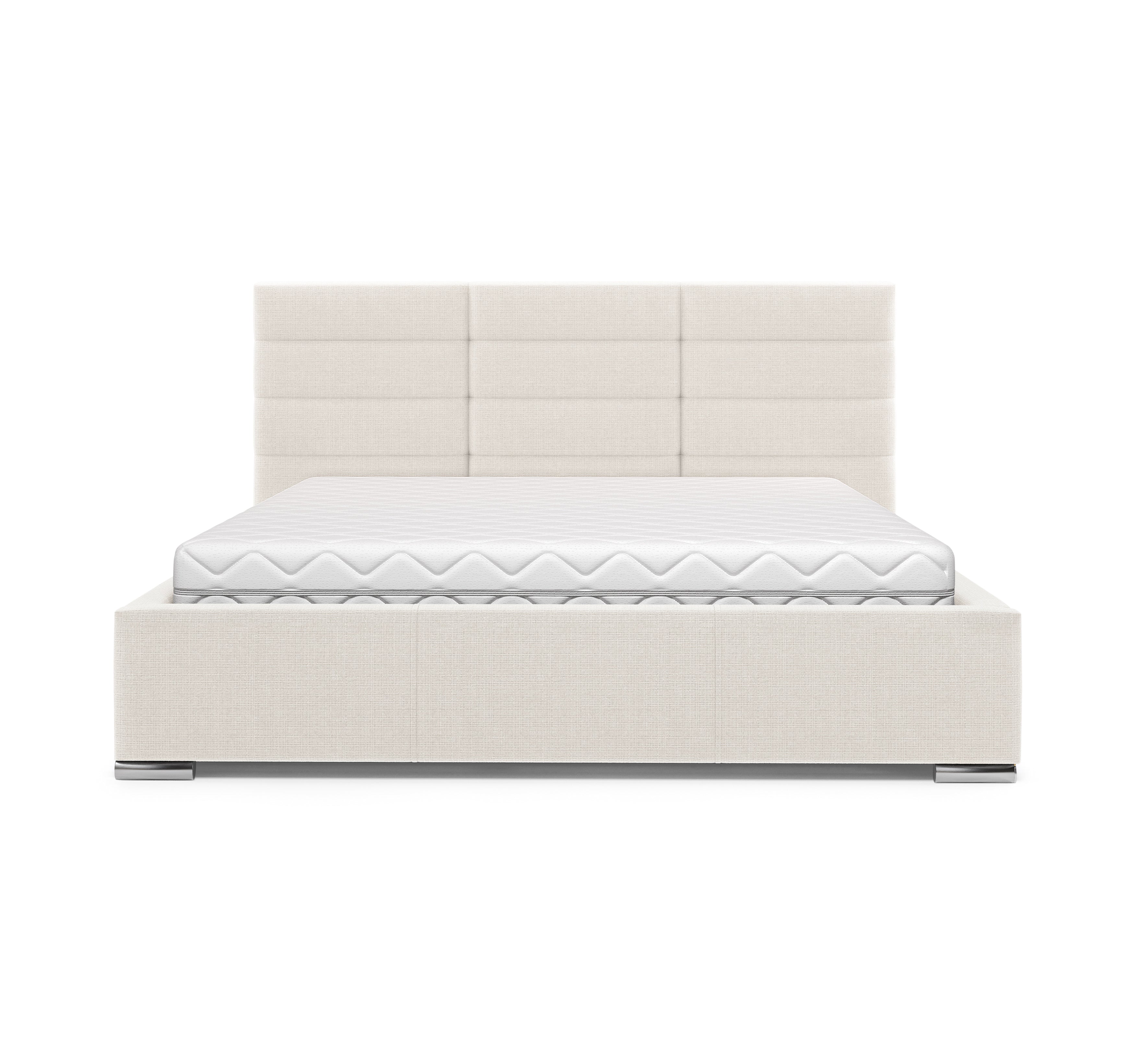 Lit Victor Massé 160x200 en tissu chenille beige Paname Avenue, vue de face sur fond blanc