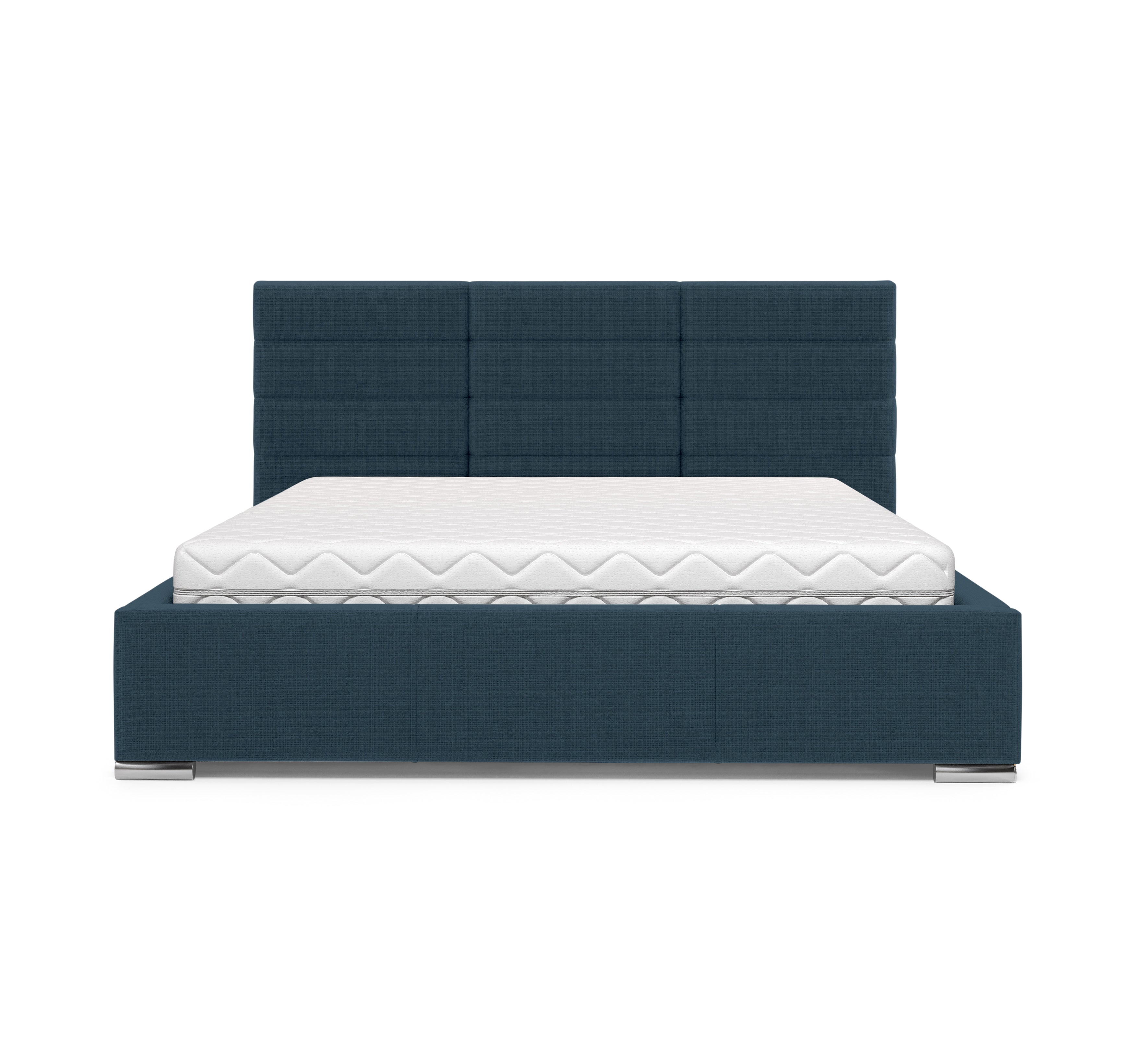 Lit Victor Massé 160x200 en tissu chenille bleu Paname Avenue, vue de face sur fond blanc