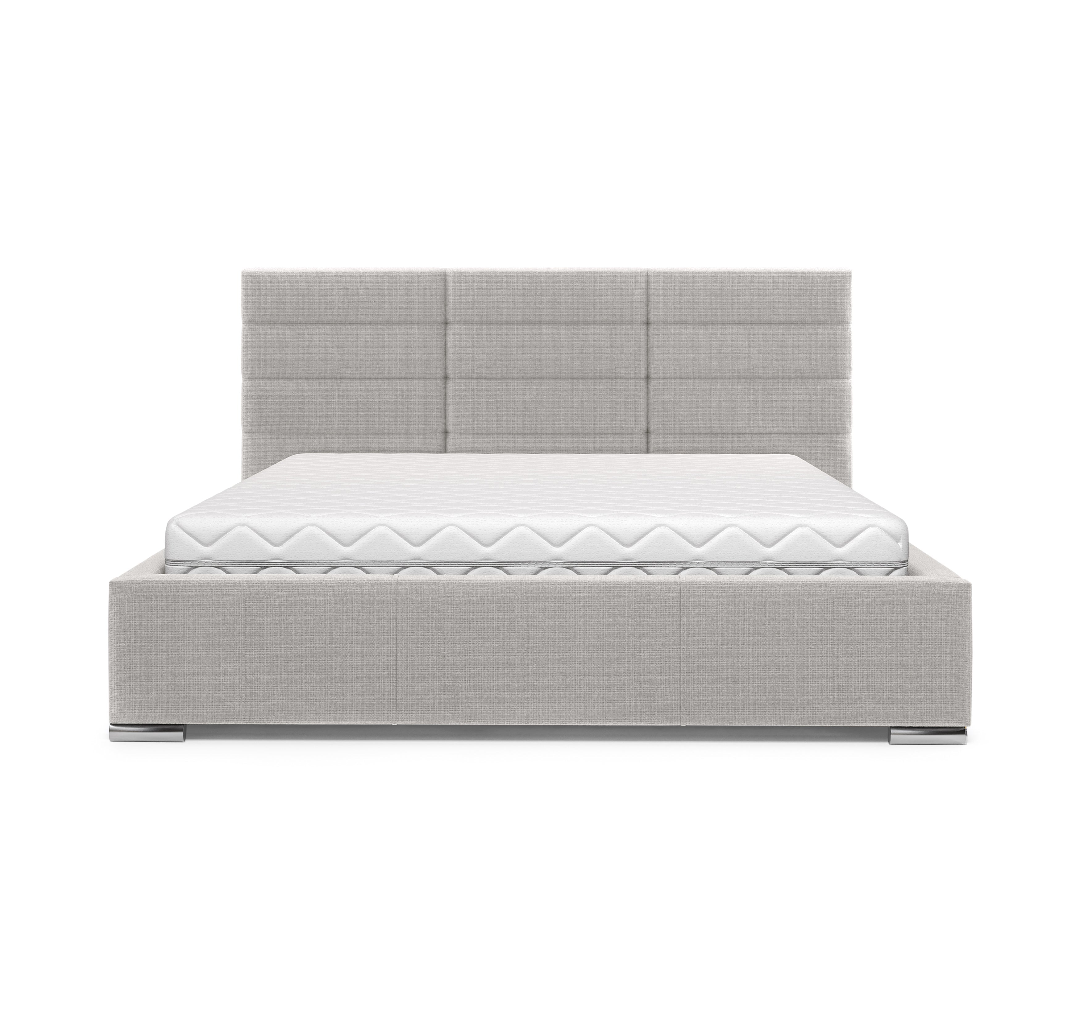 Lit Victor Massé 160x200 en tissu chenille gris clair Paname Avenue, vue de face sur fond blanc