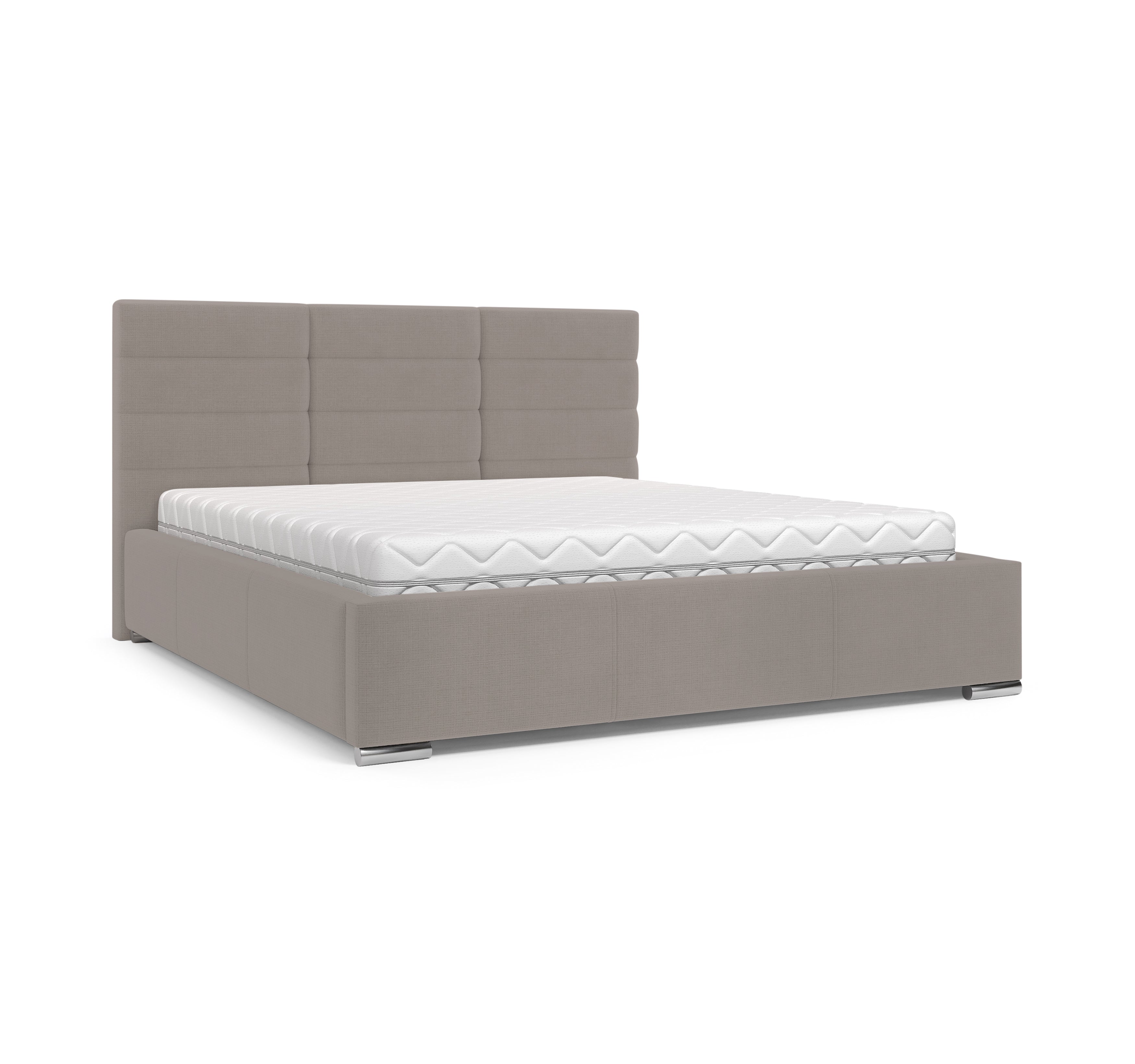 Lit Victor Massé 160x200 en tissu chenille taupe Paname Avenue, vue trois-quarts sur fond blanc