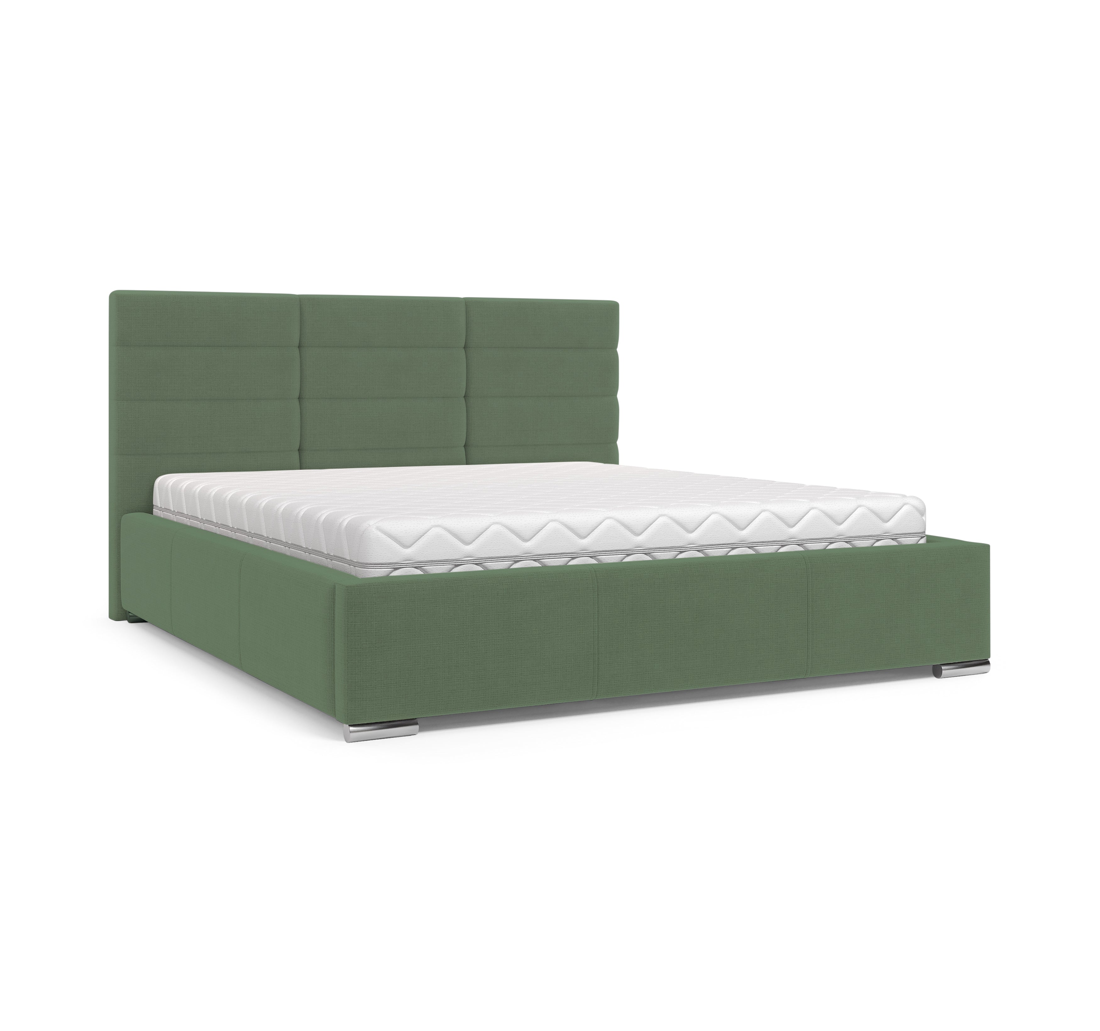 Lit Victor Massé 160x200 en tissu chenille vert Paname Avenue, vue trois-quarts sur fond blanc