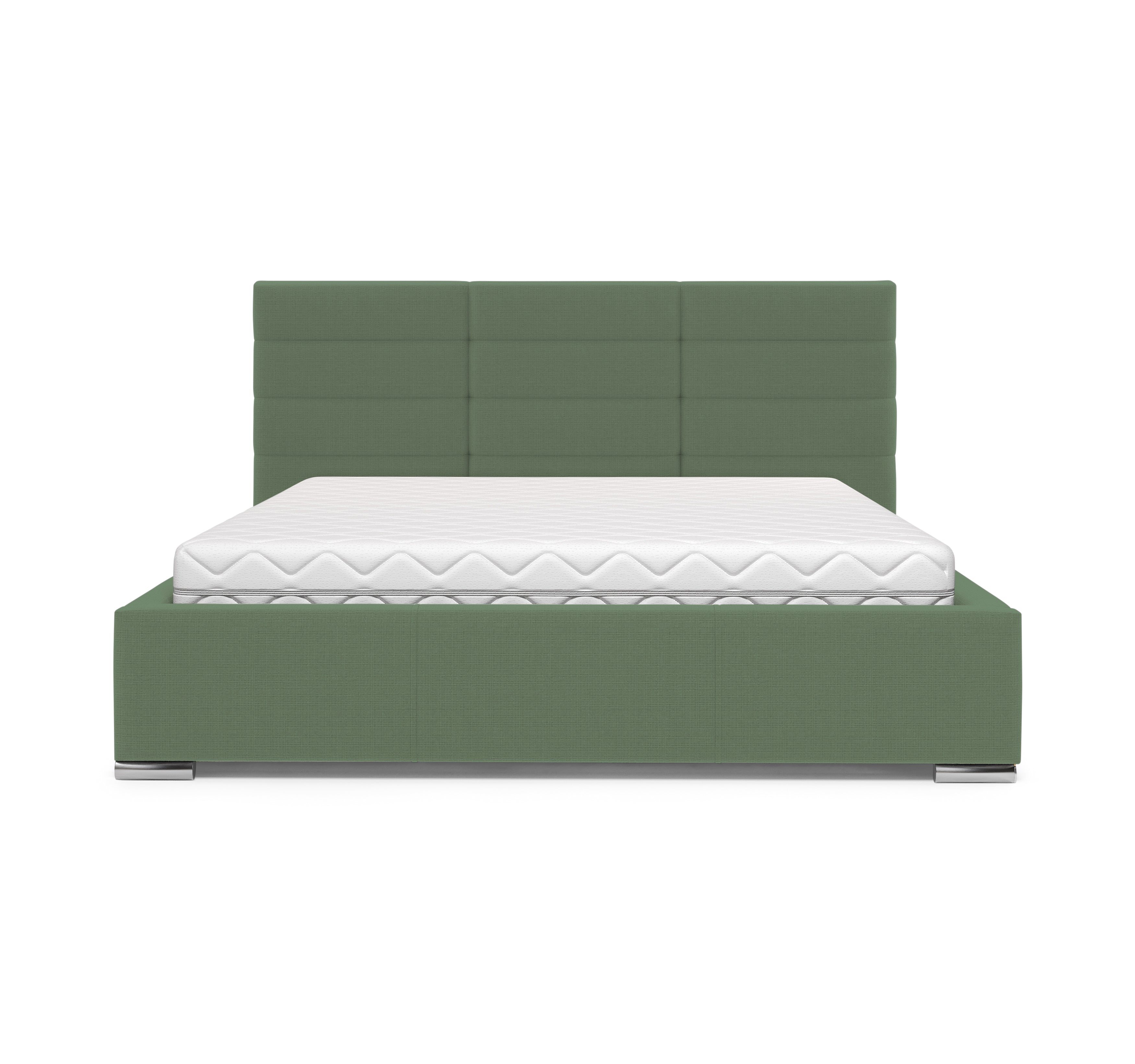 Lit Victor Massé 160x200 en tissu chenille vert Paname Avenue, vue de face sur fond blanc