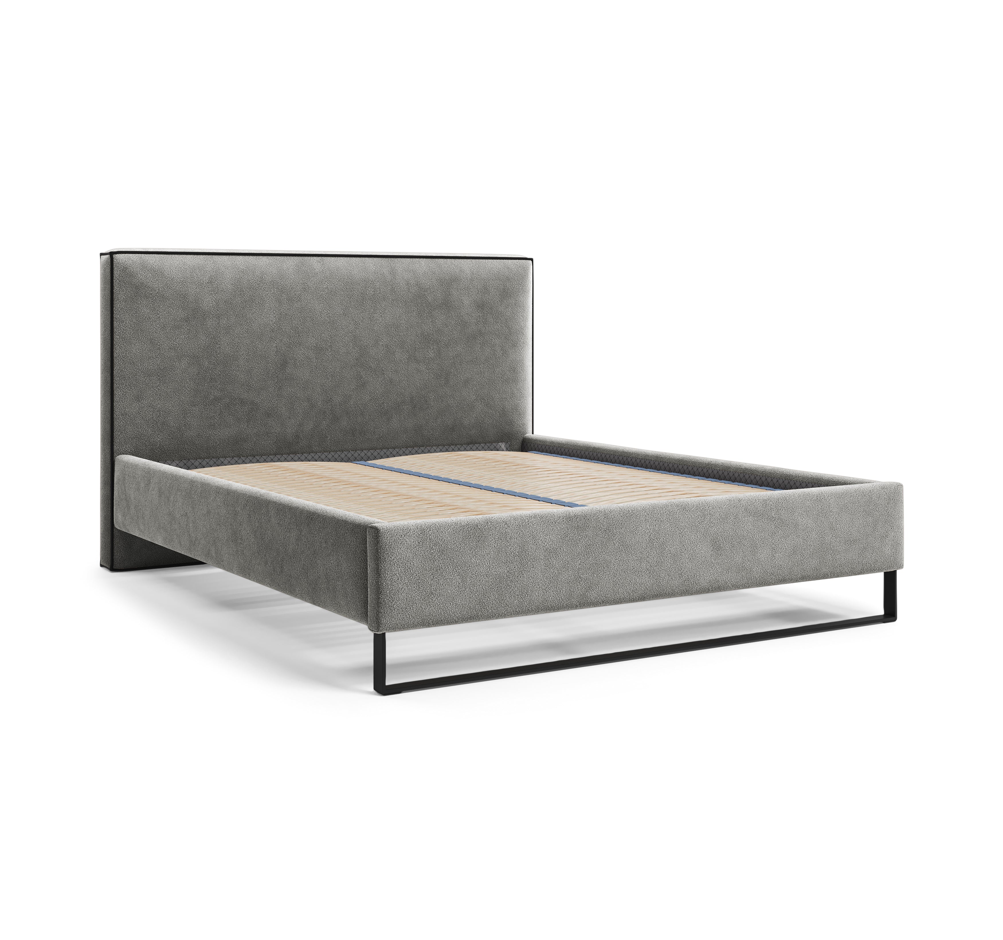 Lit Debelleyme 180x200 en tissu chenille gris clair Paname Avenue, vue trois-quarts sans matelas sur fond blanc