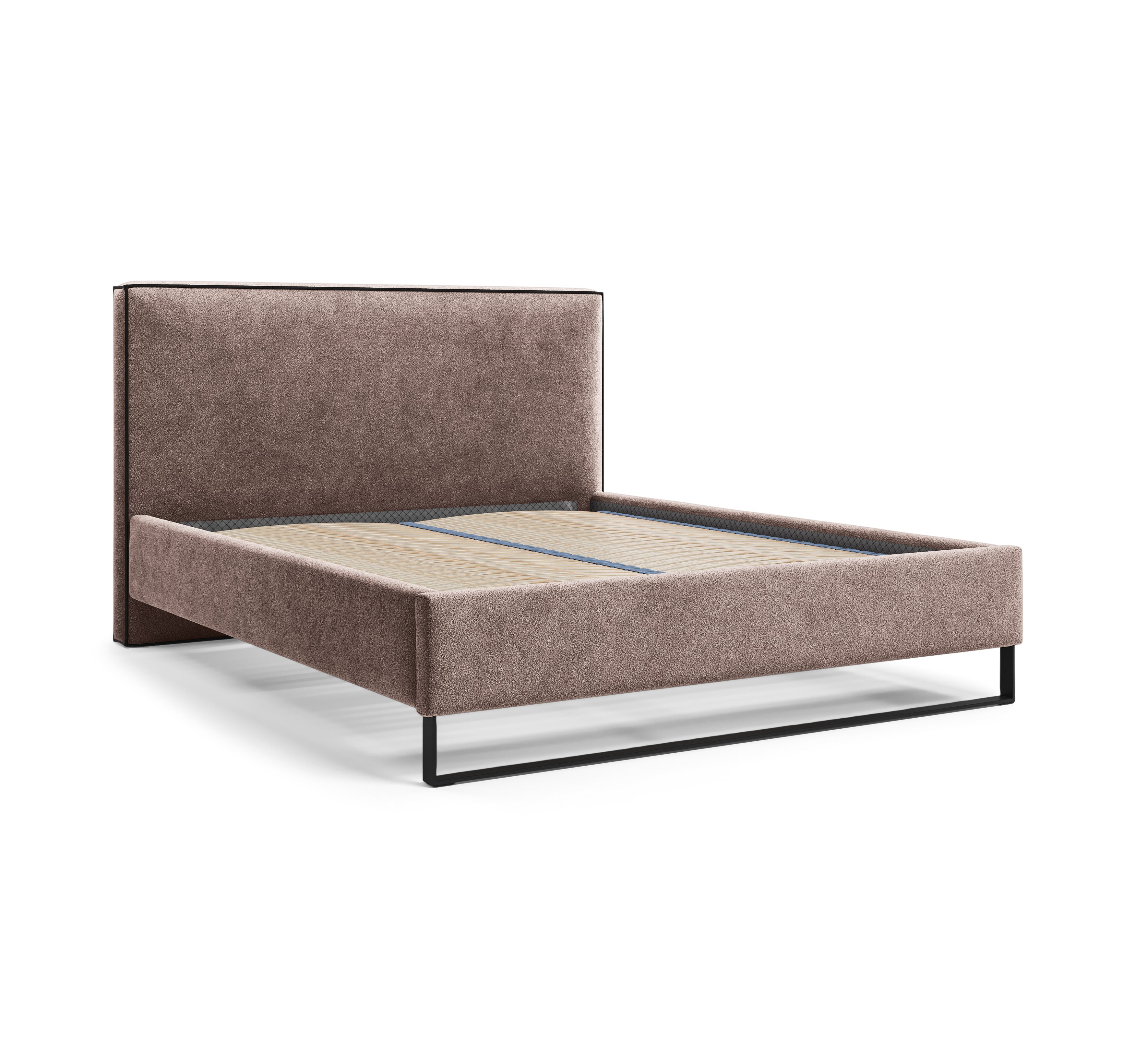Lit Debelleyme 180x200 en tissu chenille rose Paname Avenue, vue trois-quarts sans matelas sur fond blanc
