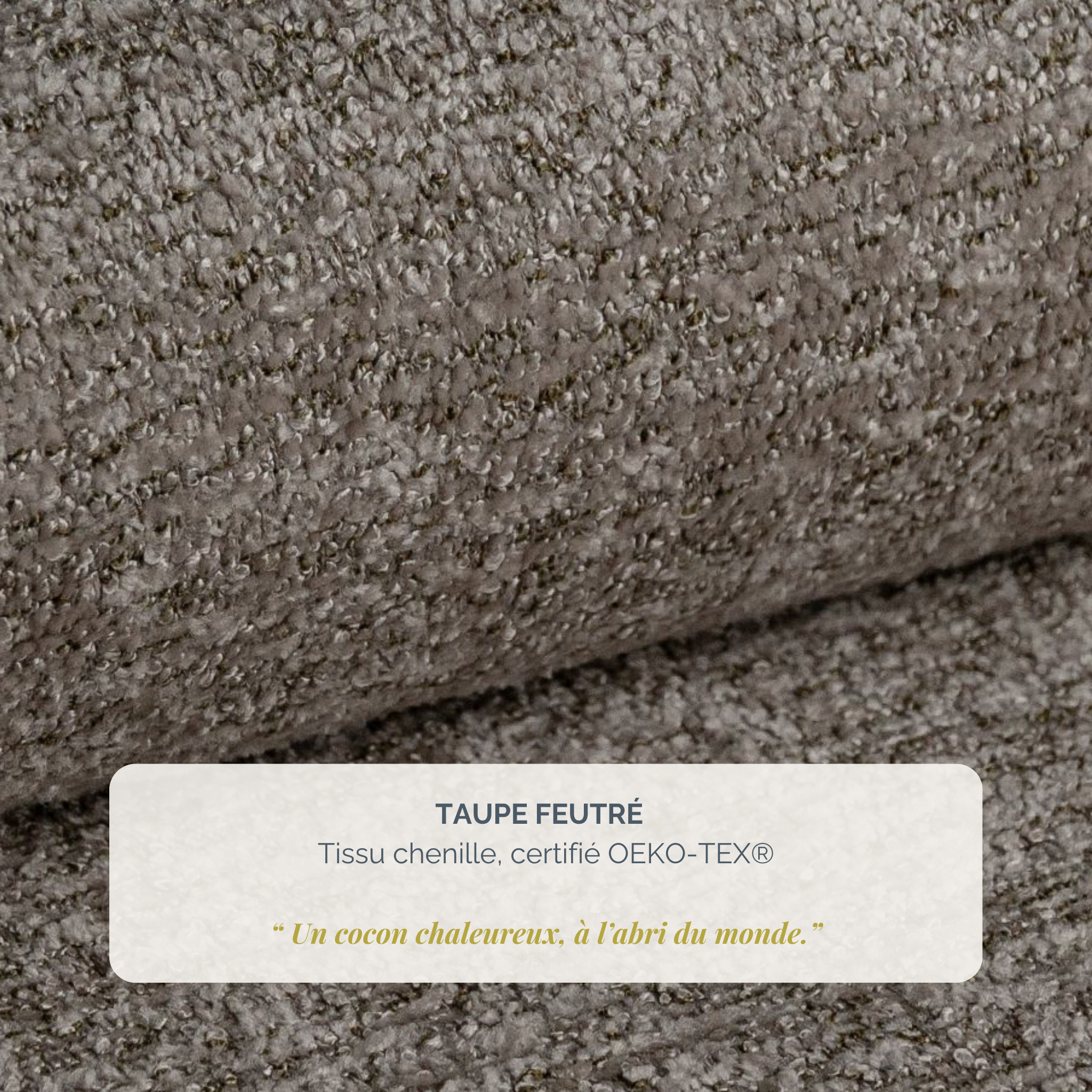 Lit Debelleyme 180x200 en tissu chenille taupe Paname Avenue, détail de la texture du revêtement