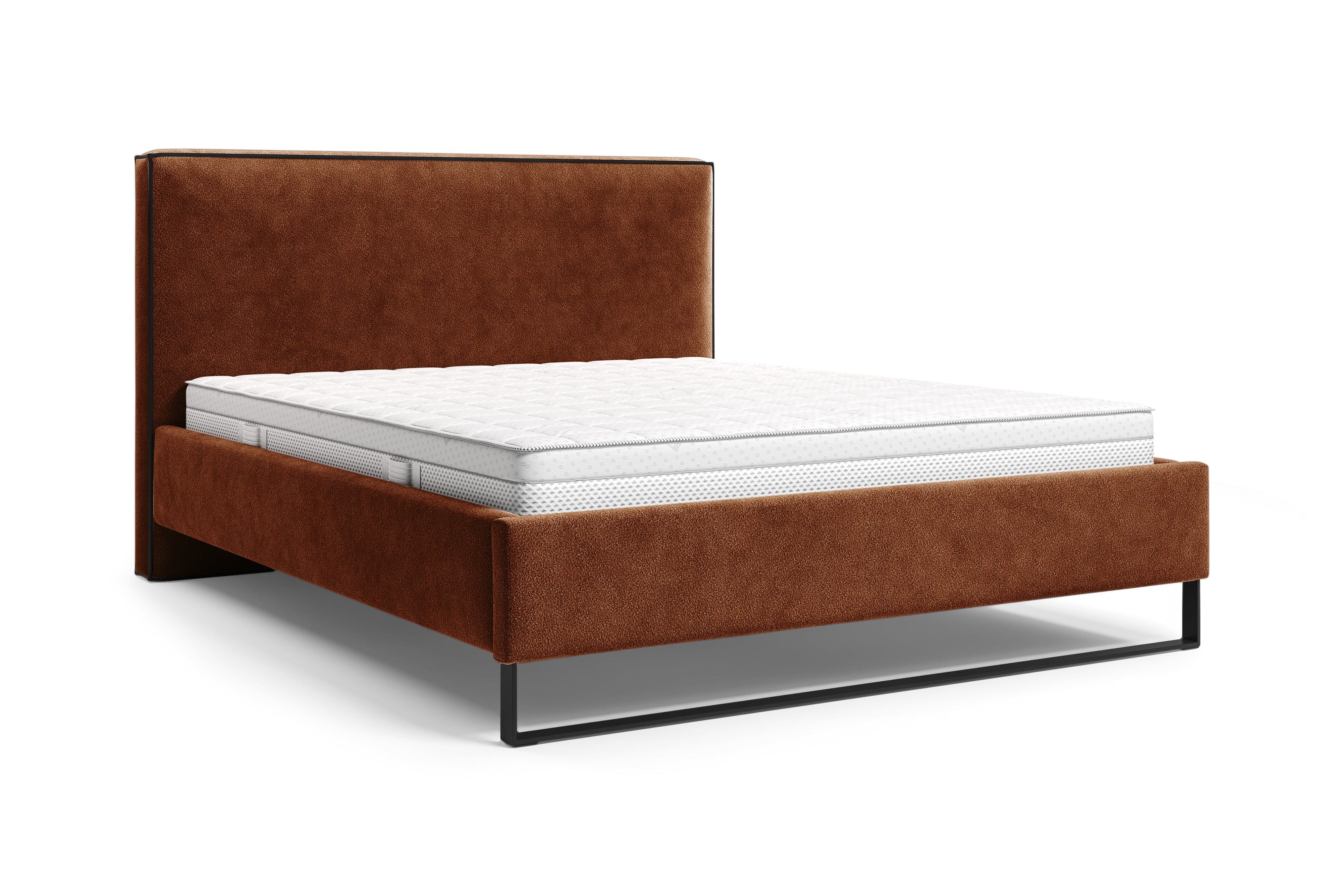 Lit Debelleyme 180x200 en tissu chenille terracotta Paname Avenue, vue trois-quarts sur fond blanc