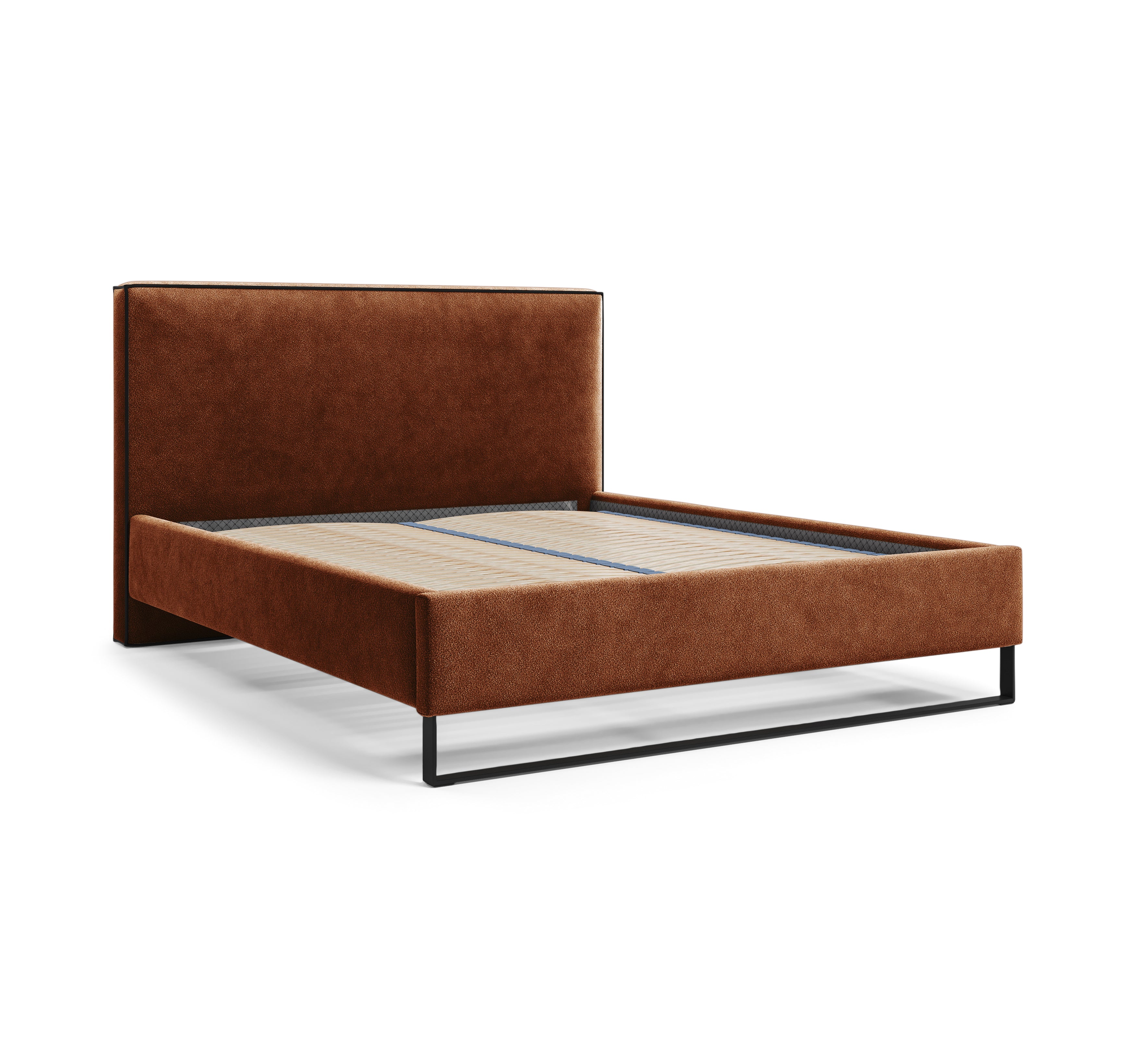 Lit Debelleyme 180x200 en tissu chenille terracotta Paname Avenue, vue trois-quarts sans matelas sur fond blanc
