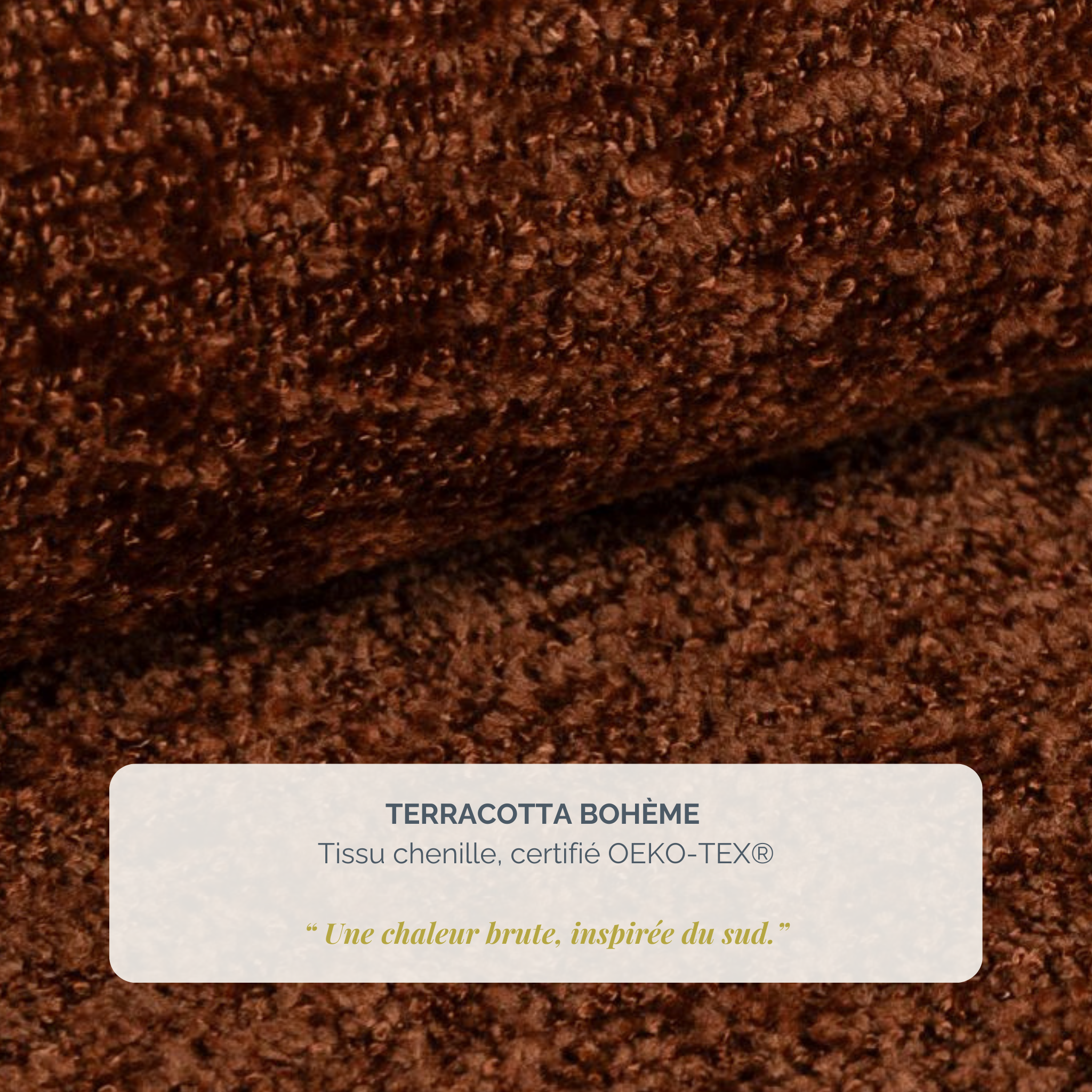 Lit Debelleyme 180x200 en tissu chenille terracotta Paname Avenue, détail de la texture du revêtement