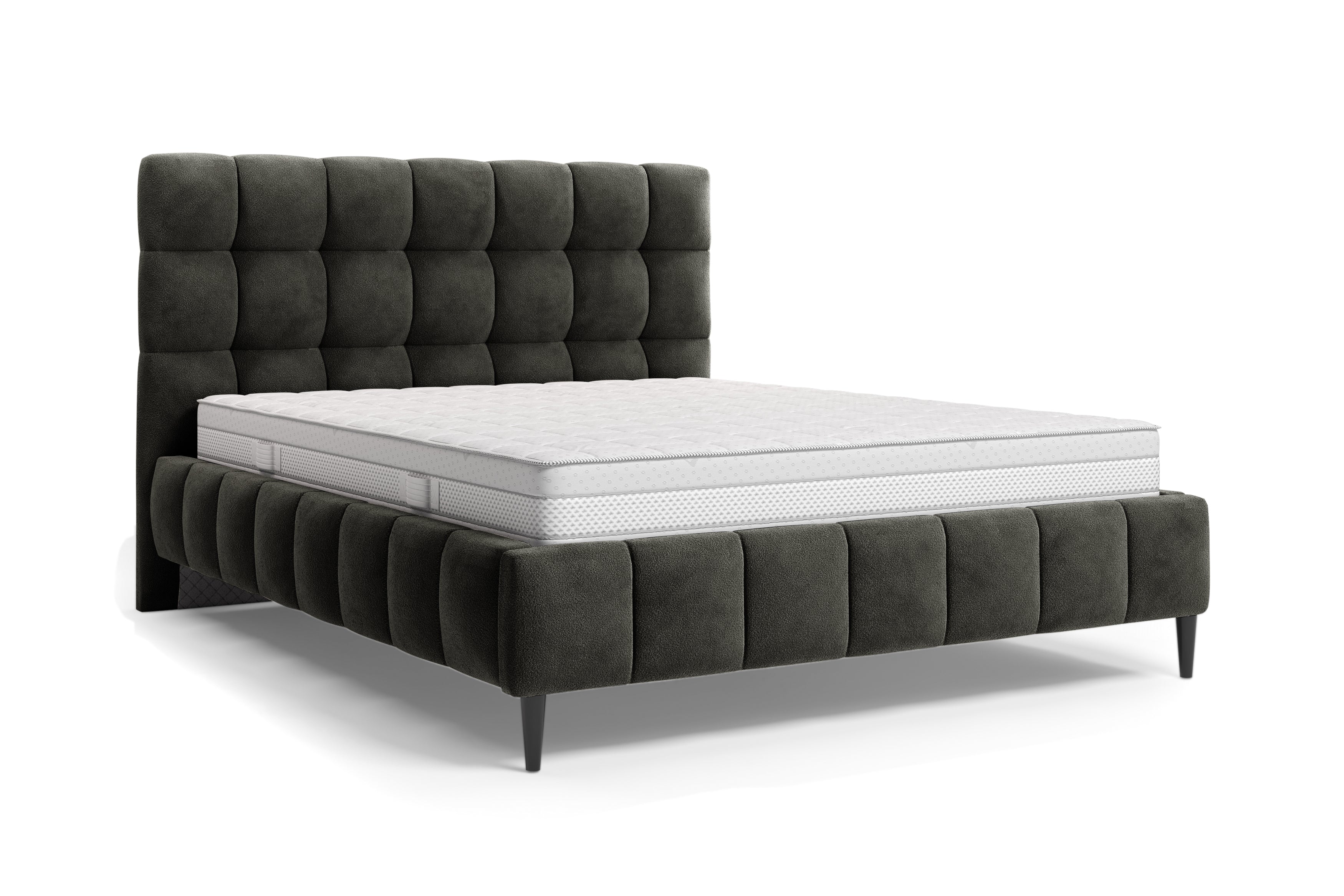 Lit Jacob 180x200 en tissu chenille anthracite Paname Avenue, vue trois-quarts sur fond blanc