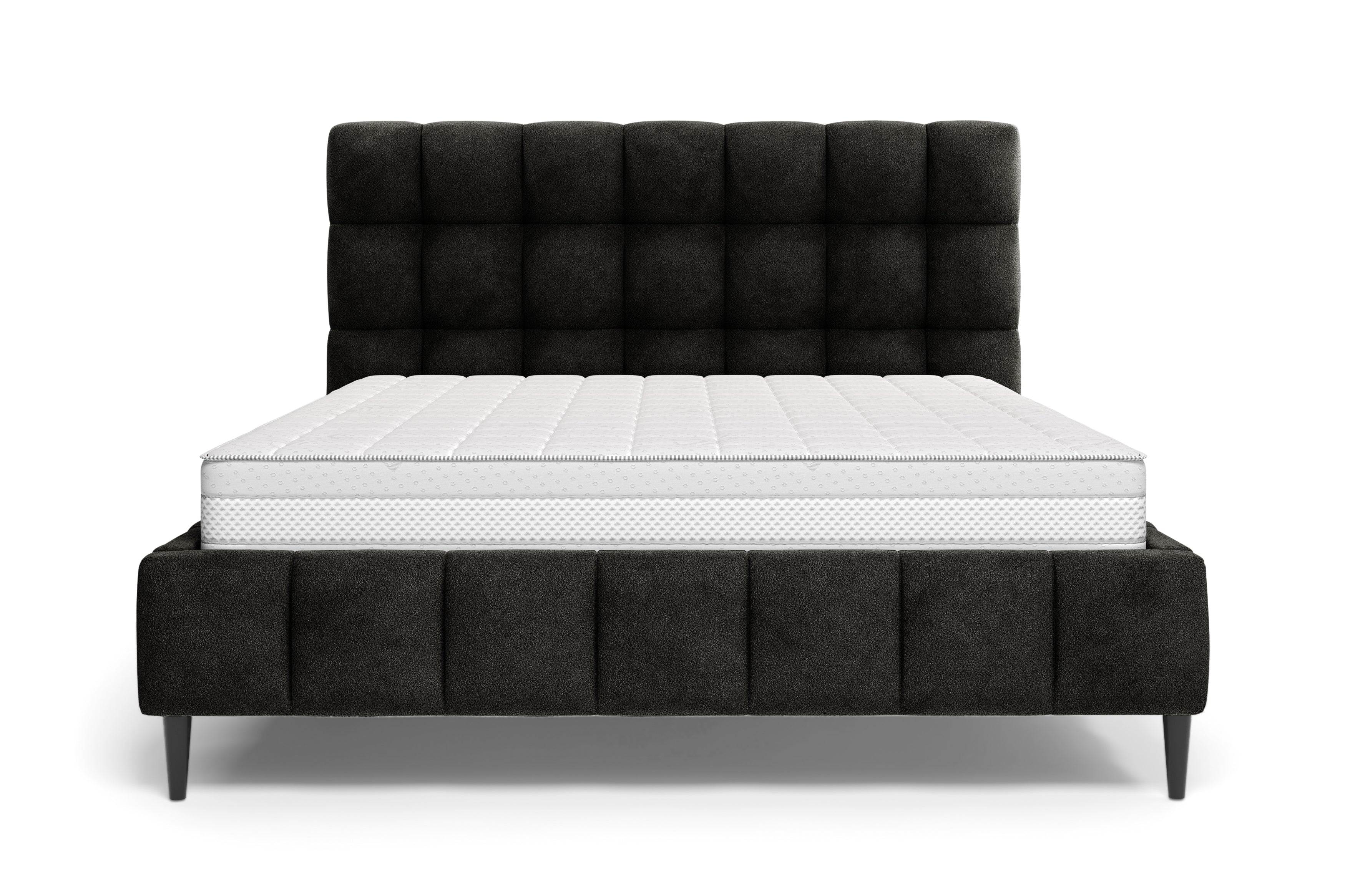 Lit Jacob 180x200 en tissu chenille anthracite Paname Avenue, vue de face sur fond blanc