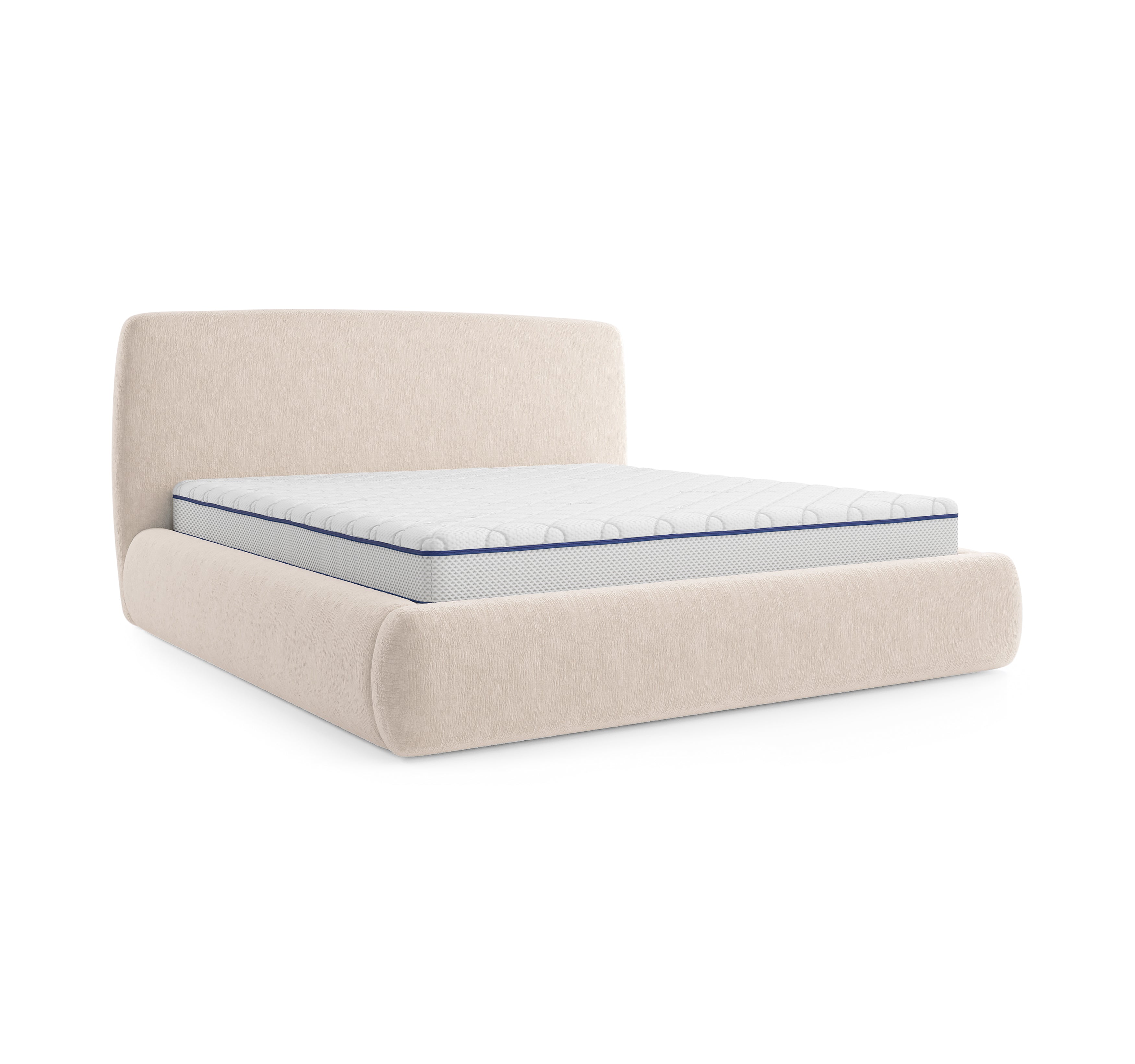 Lit Jeûneurs 180x200 en tissu chenille beige  Paname Avenue, vue trois-quarts sur fond blanc