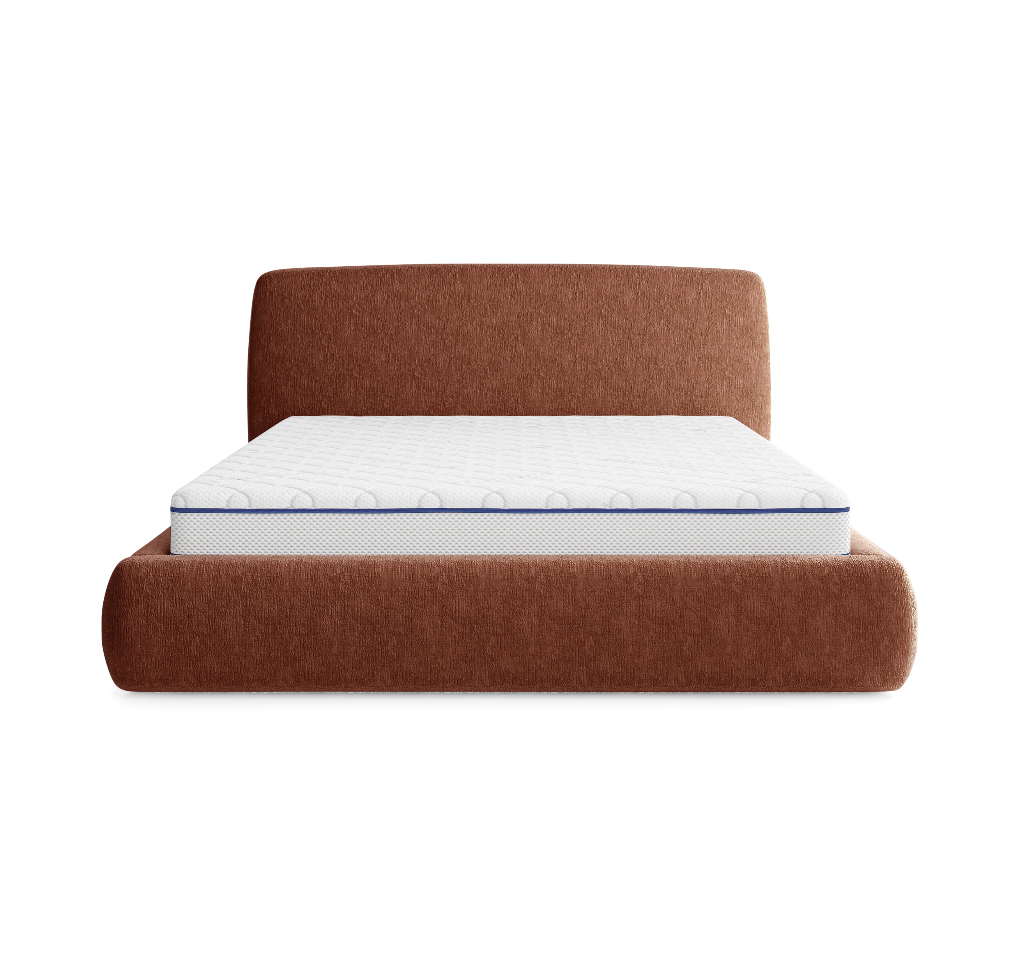 Lit Jeûneurs 180x200 en tissu chenille terracotta Paname Avenue, vue de face sur fond blanc