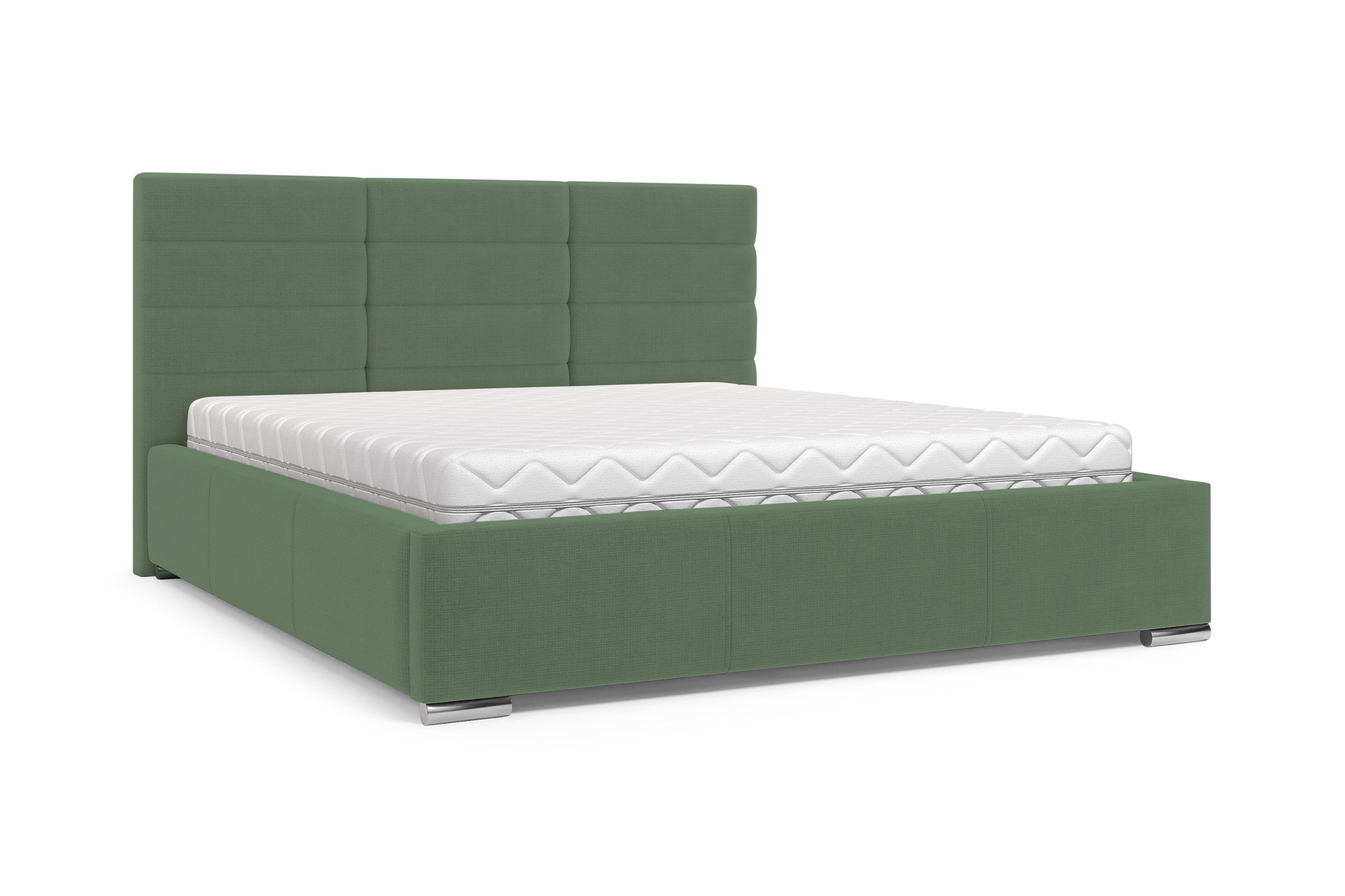 Lit Victor Massé 180x200 en tissu chenille vert Paname Avenue, vue trois-quarts sur fond blanc